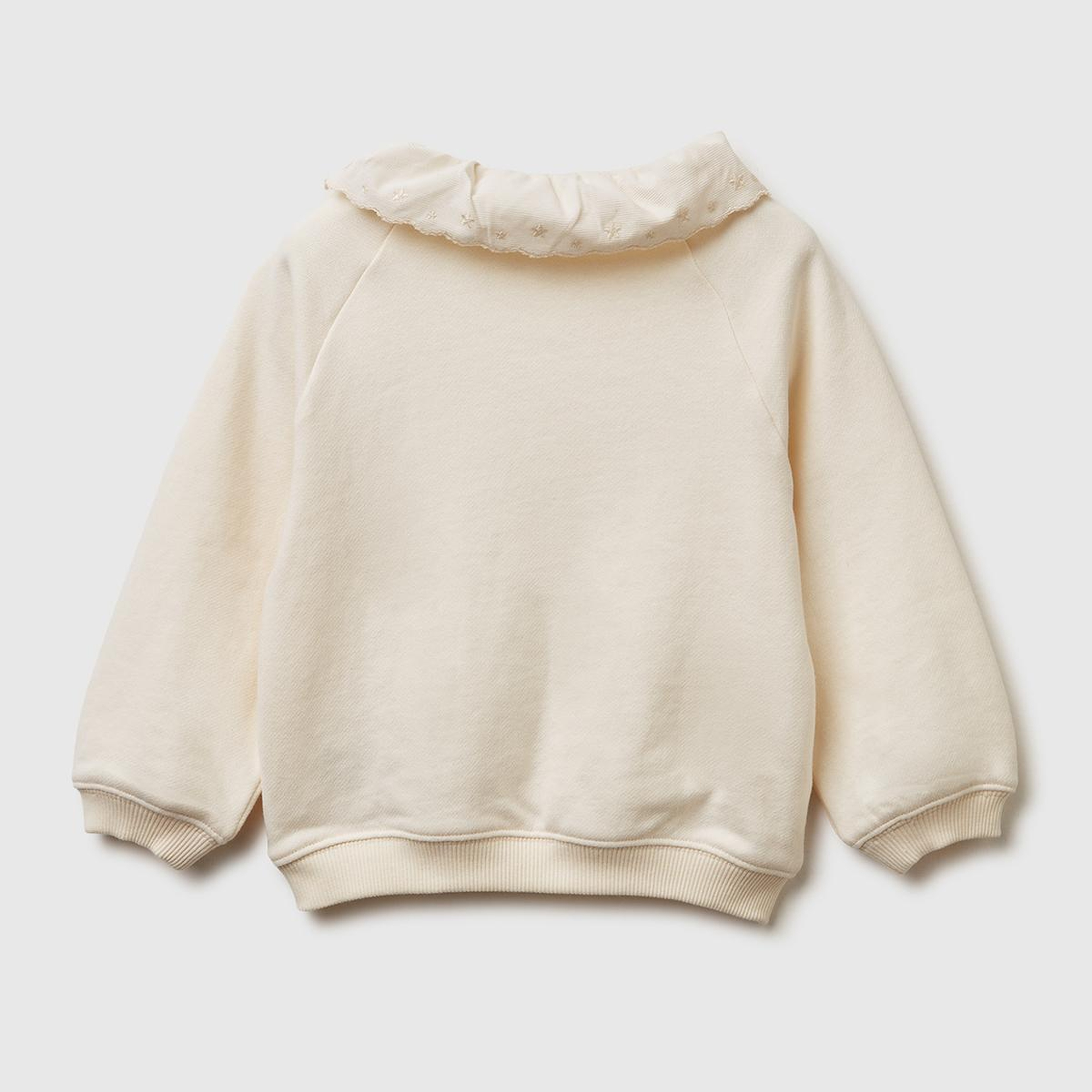 Kız Çocuk Ekru Logo Etiketli İşlemeli Yakalı Reglan Kol Ribanalı Şardonlu Sweatshirt