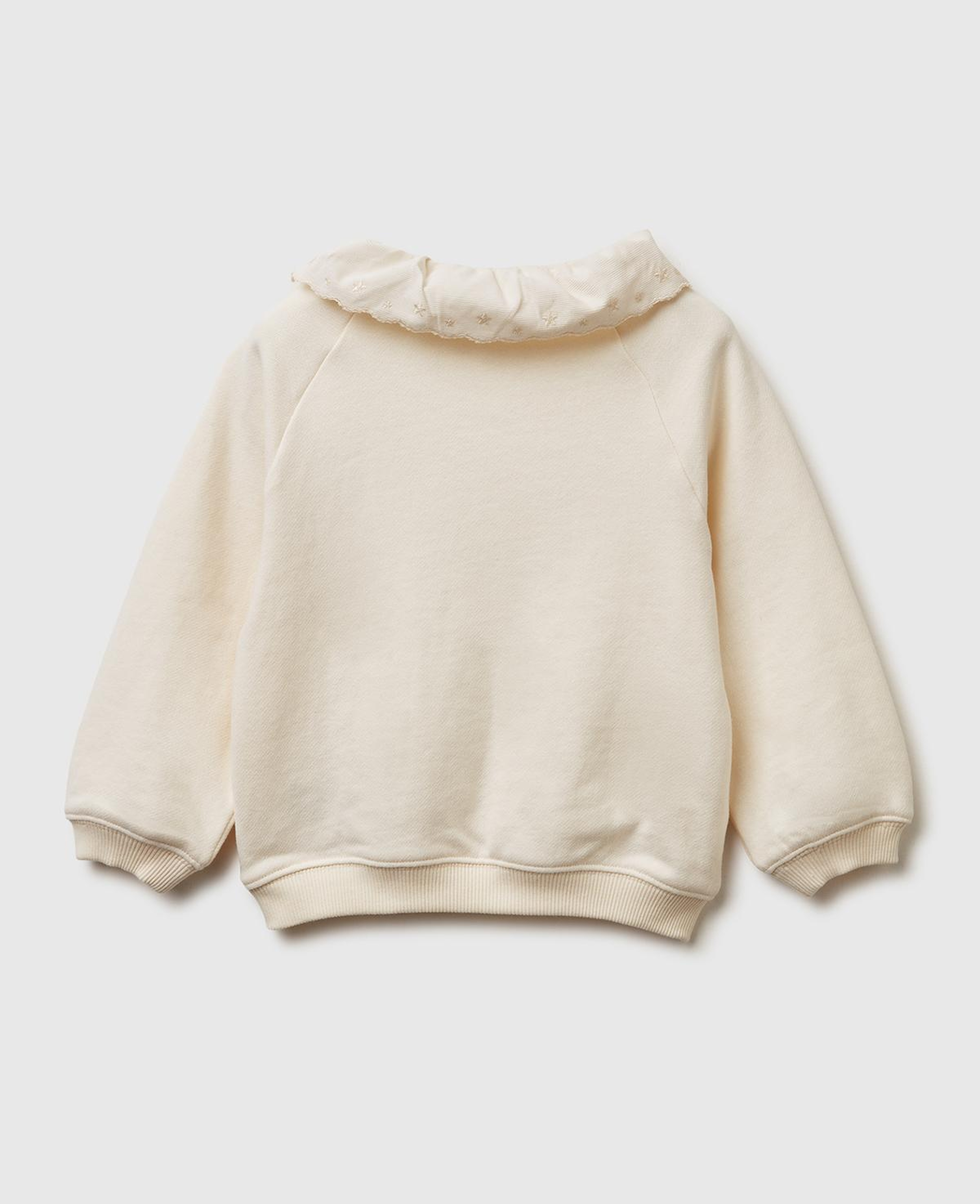 Kız Çocuk Ekru Logo Etiketli İşlemeli Yakalı Reglan Kol Ribanalı Şardonlu Sweatshirt