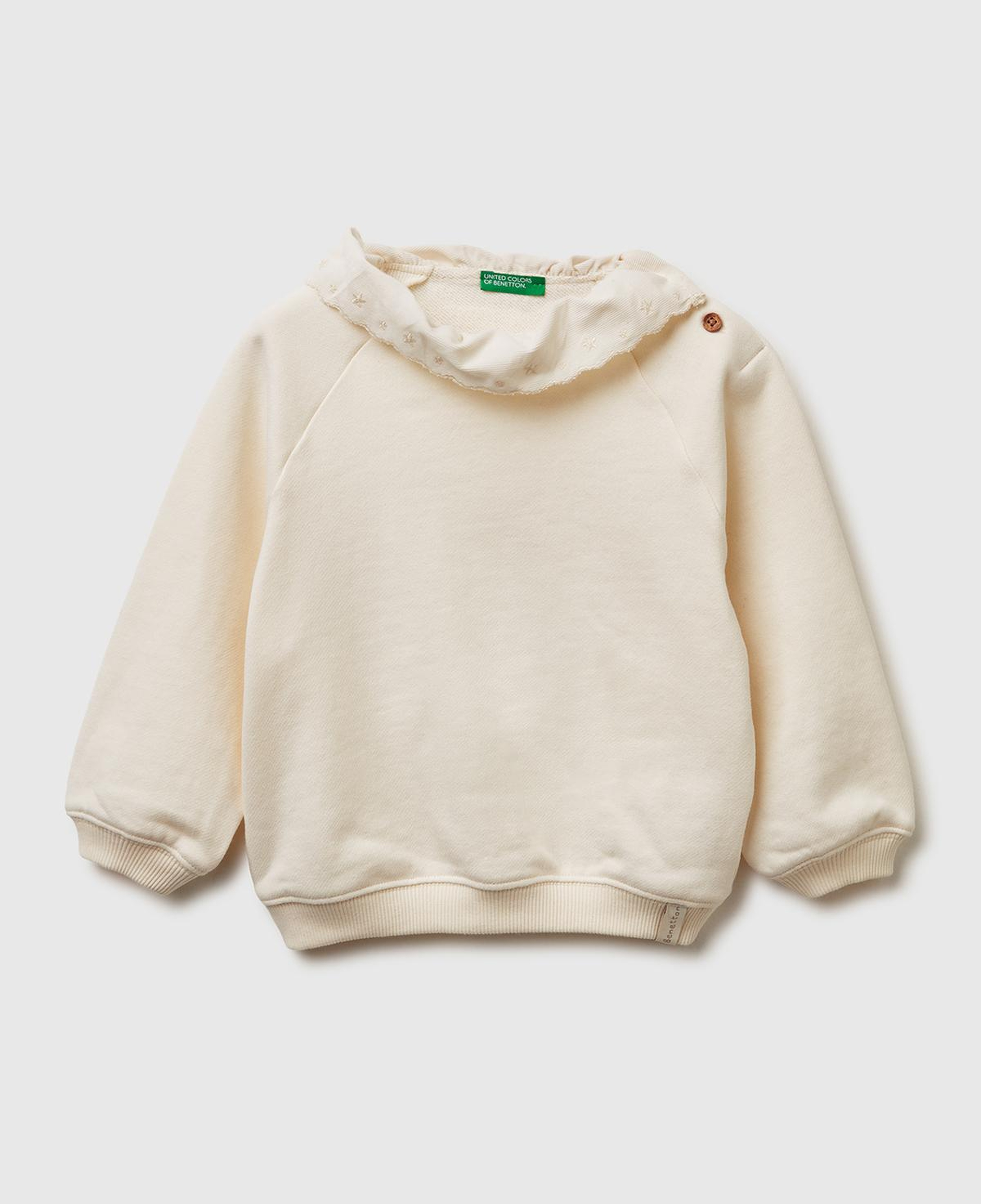 Kız Çocuk Ekru Logo Etiketli İşlemeli Yakalı Reglan Kol Ribanalı Şardonlu Sweatshirt