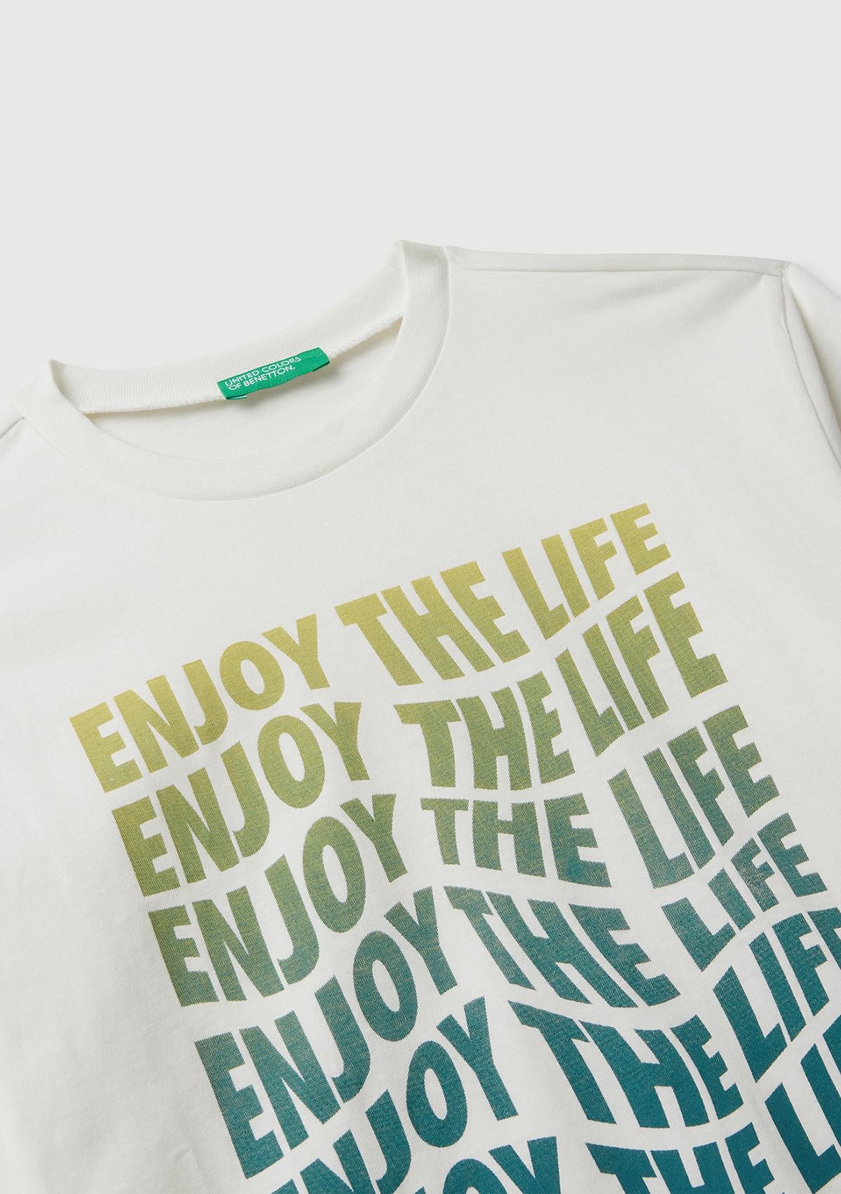 Erkek Çocuk Ekru Önü Baskılı Bisiklet Yaka Uzun Kollu T-shirt