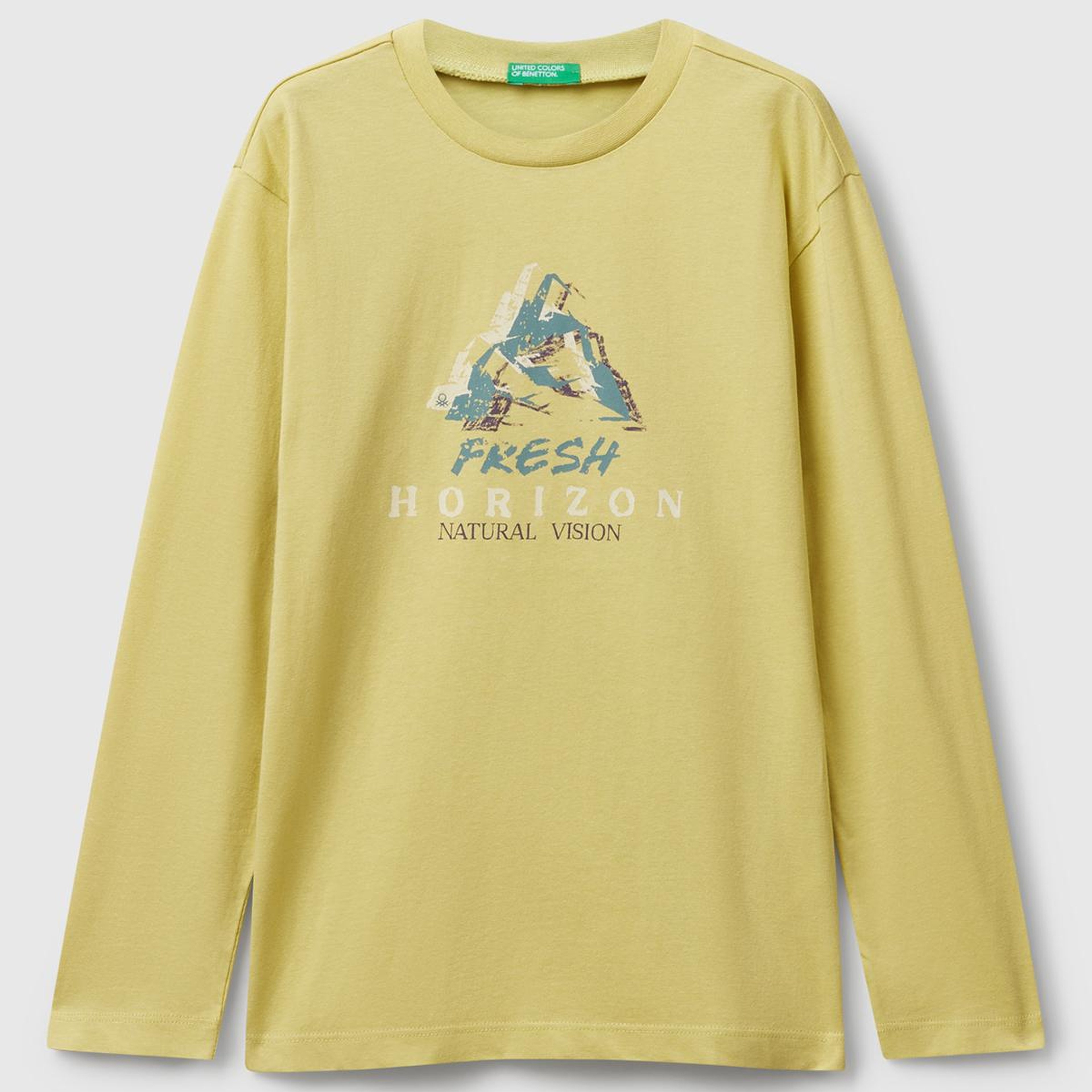Erkek Çocuk Hardal Önü Baskılı Bisiklet Yaka Uzun Kollu T-shirt