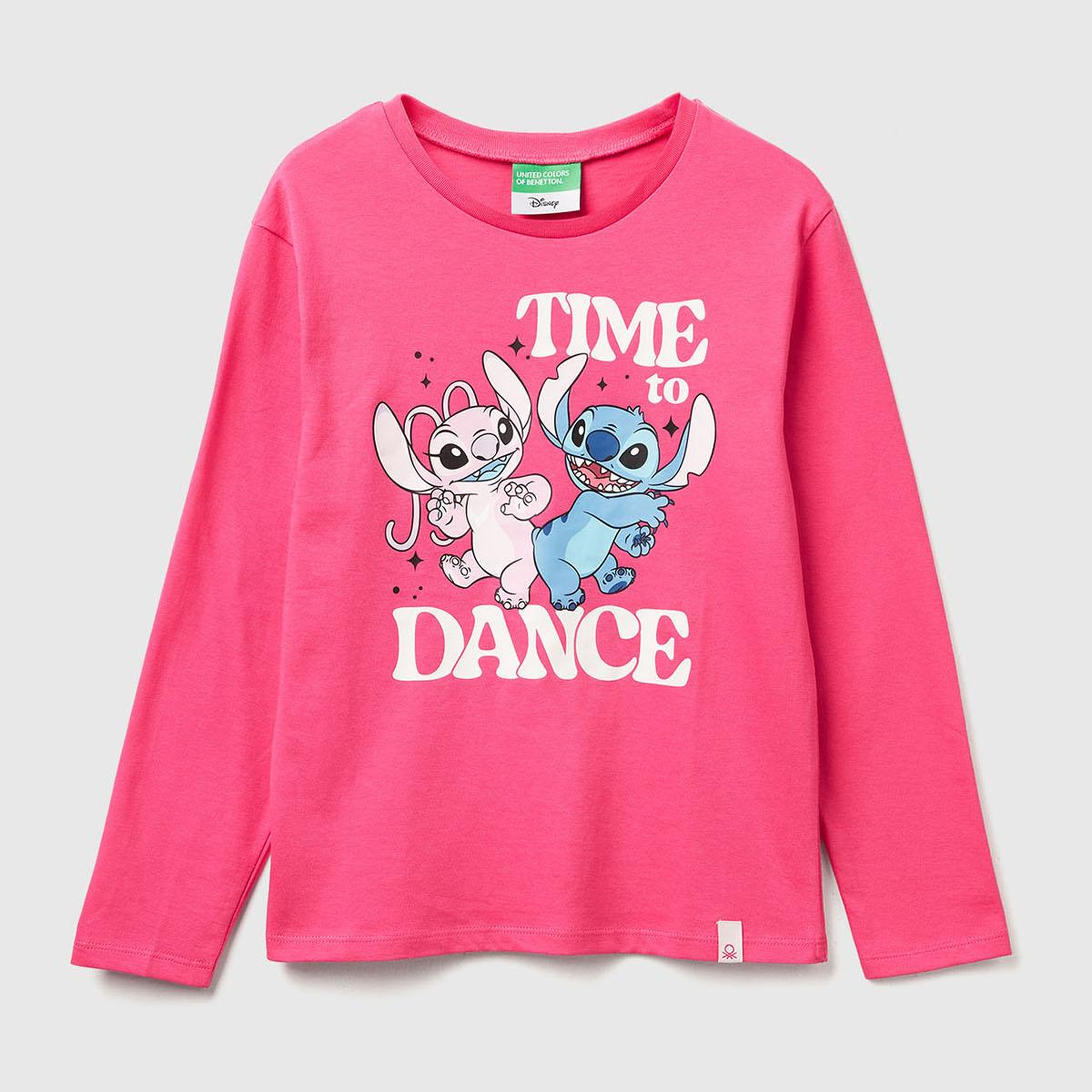 Kız Çocuk Pembe Önü Baskılı Logo Etiketi Detaylı Uzun Kollu T-shirt