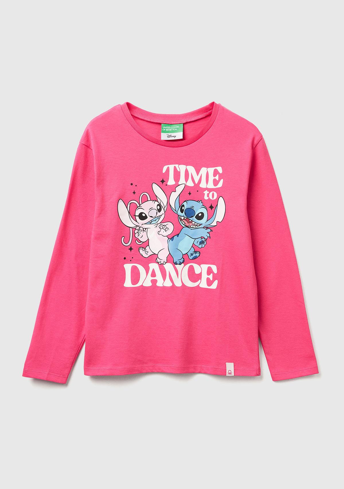 Kız Çocuk Pembe Önü Baskılı Logo Etiketi Detaylı Uzun Kollu T-shirt