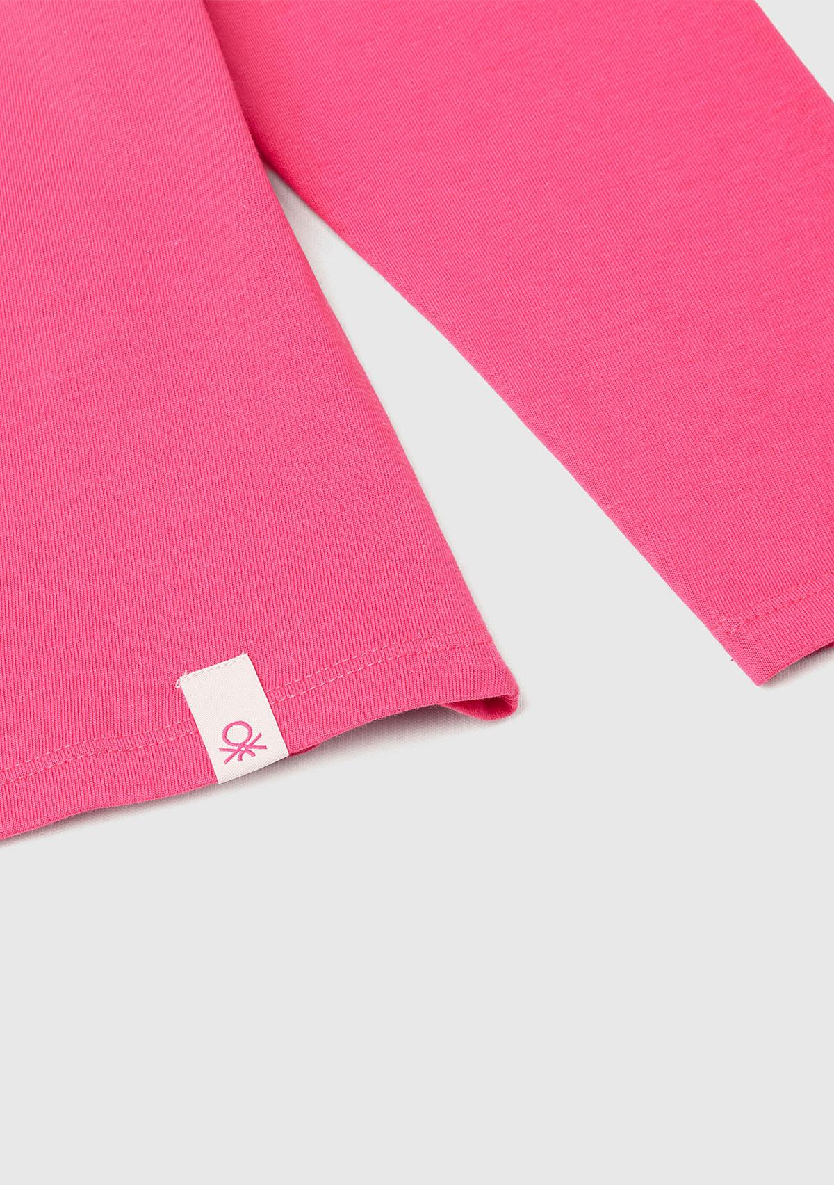 Kız Çocuk Pembe Önü Baskılı Logo Etiketi Detaylı Uzun Kollu T-shirt
