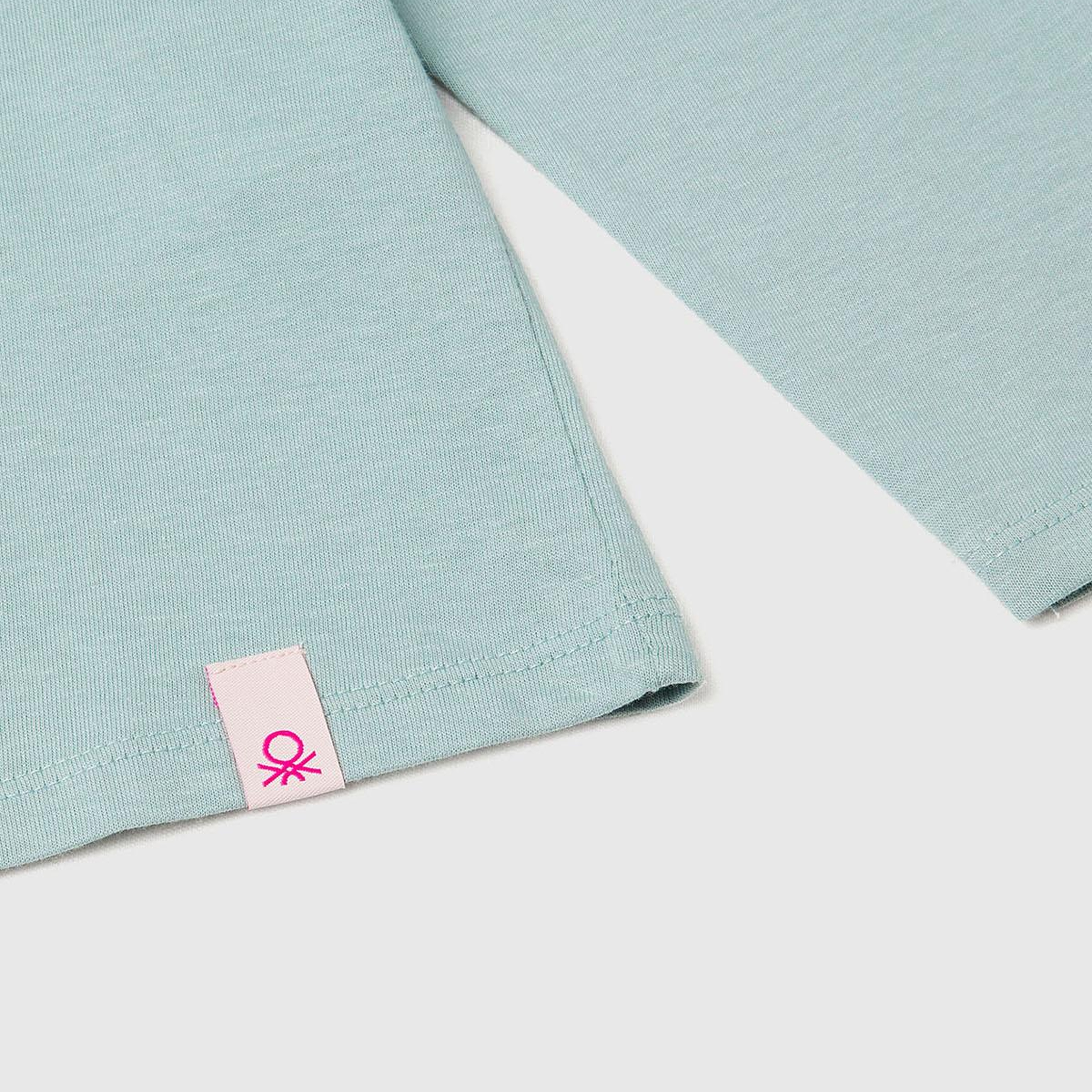 Kız Çocuk Gri-Yeşil Önü Baskılı Logo Etiketi Detaylı Uzun Kollu T-shirt