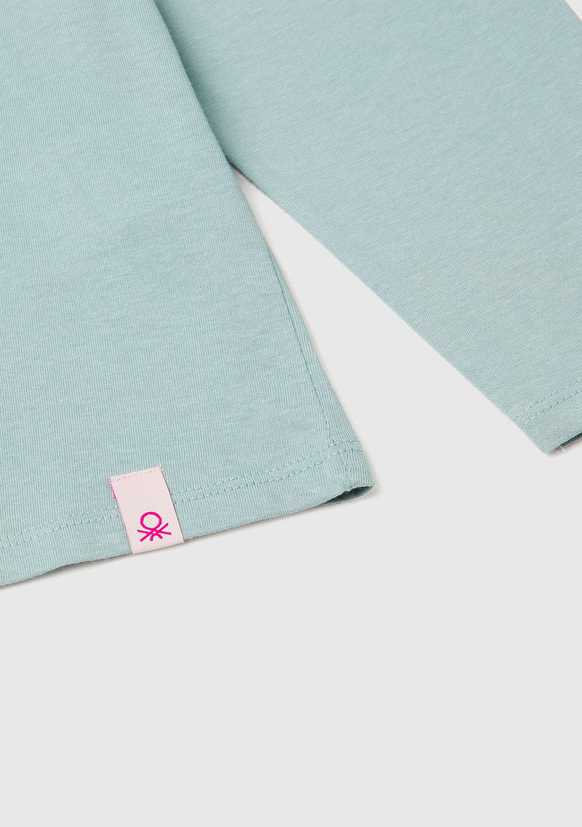 Kız Çocuk Gri-Yeşil Önü Baskılı Logo Etiketi Detaylı Uzun Kollu T-shirt
