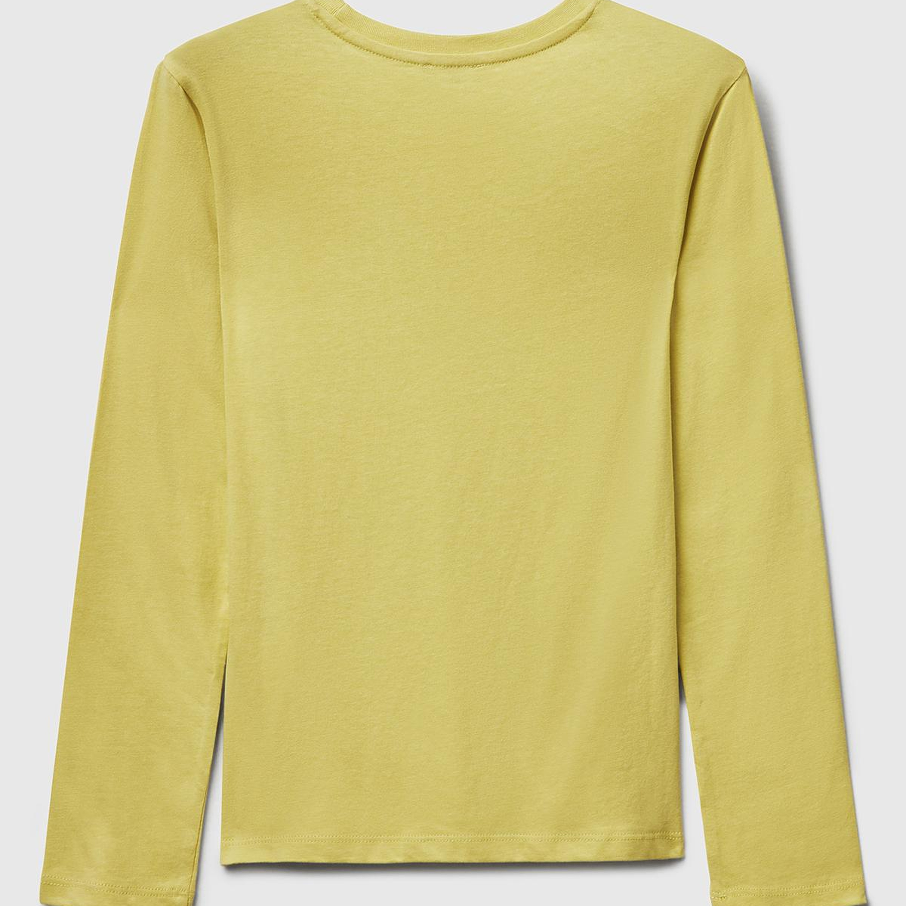 Kız Çocuk Hardal Önü Simli Baskılı Ribana Yakalı Uzun Kollu T-shirt