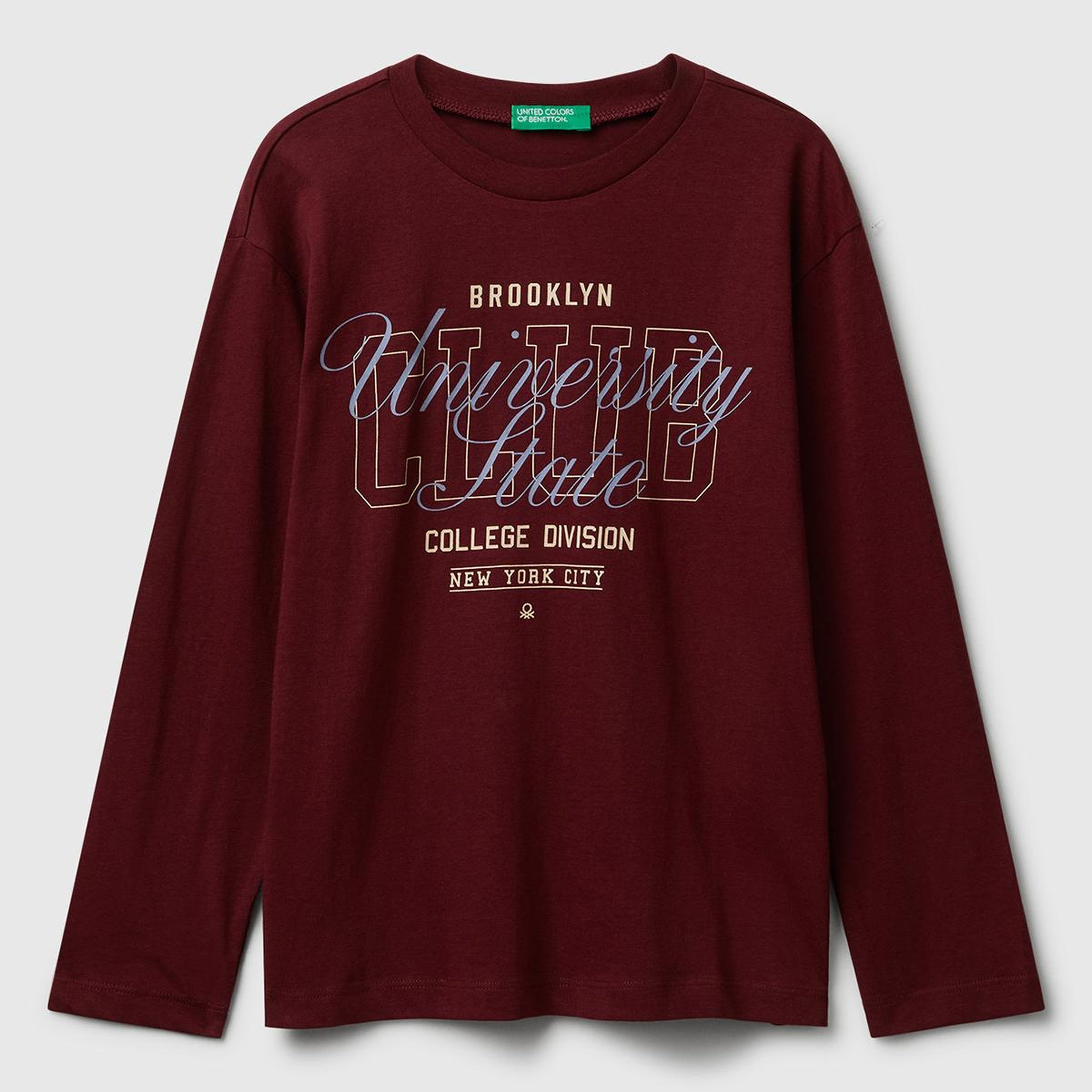 Erkek Çocuk Bordo Önü Baskılı Bisiklet Yaka Uzun Kollu T-shirt