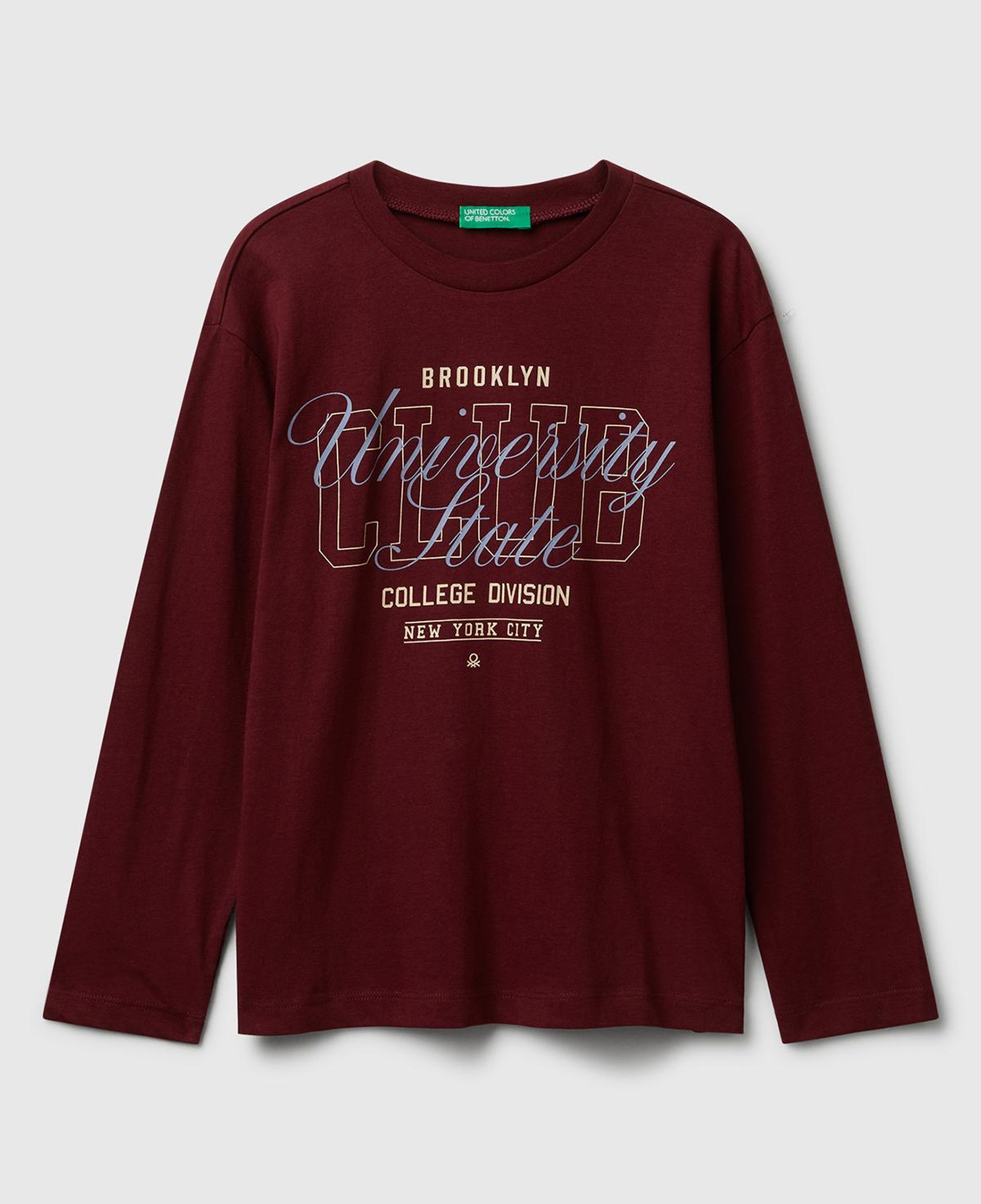 Erkek Çocuk Bordo Önü Baskılı Bisiklet Yaka Uzun Kollu T-shirt