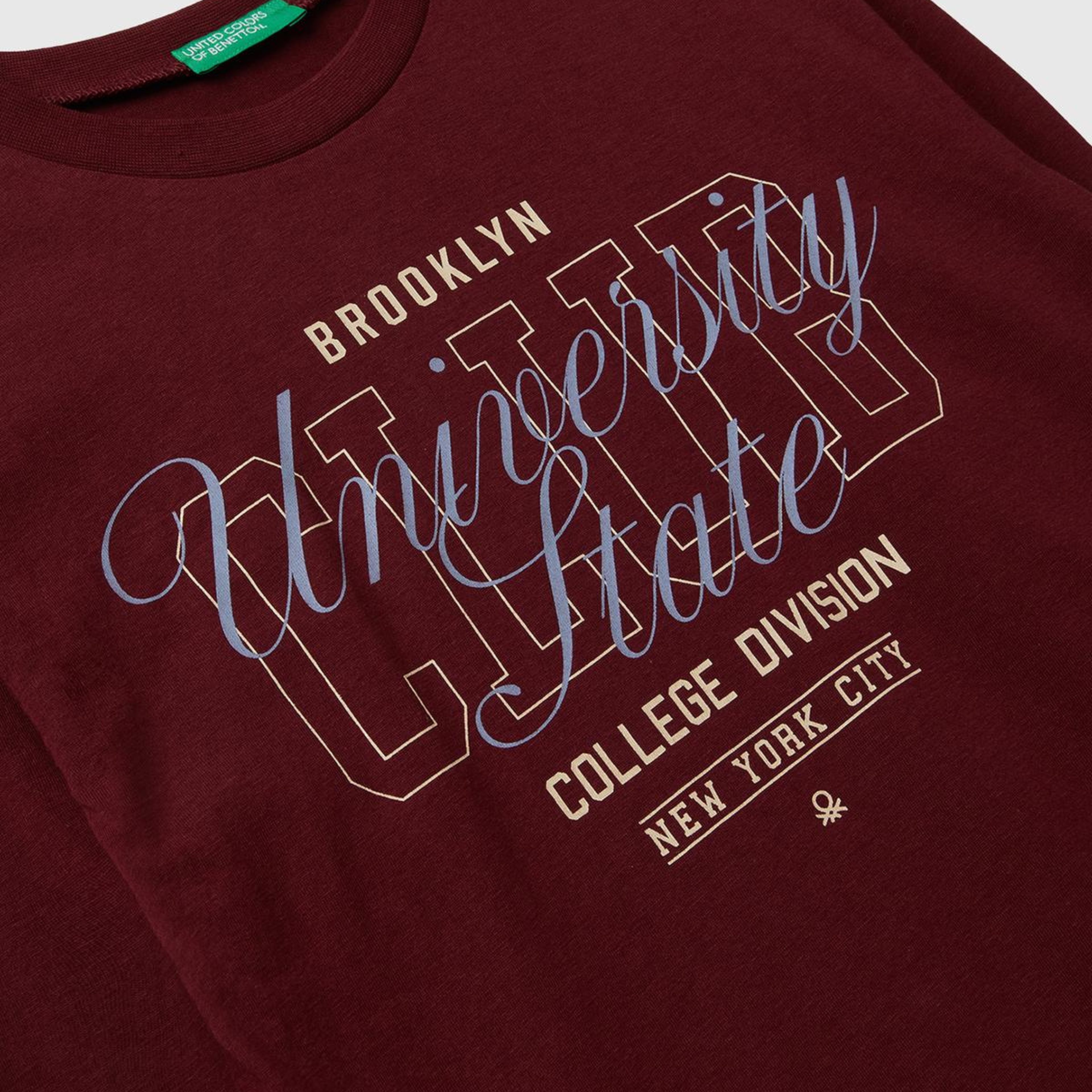 Erkek Çocuk Bordo Önü Baskılı Bisiklet Yaka Uzun Kollu T-shirt