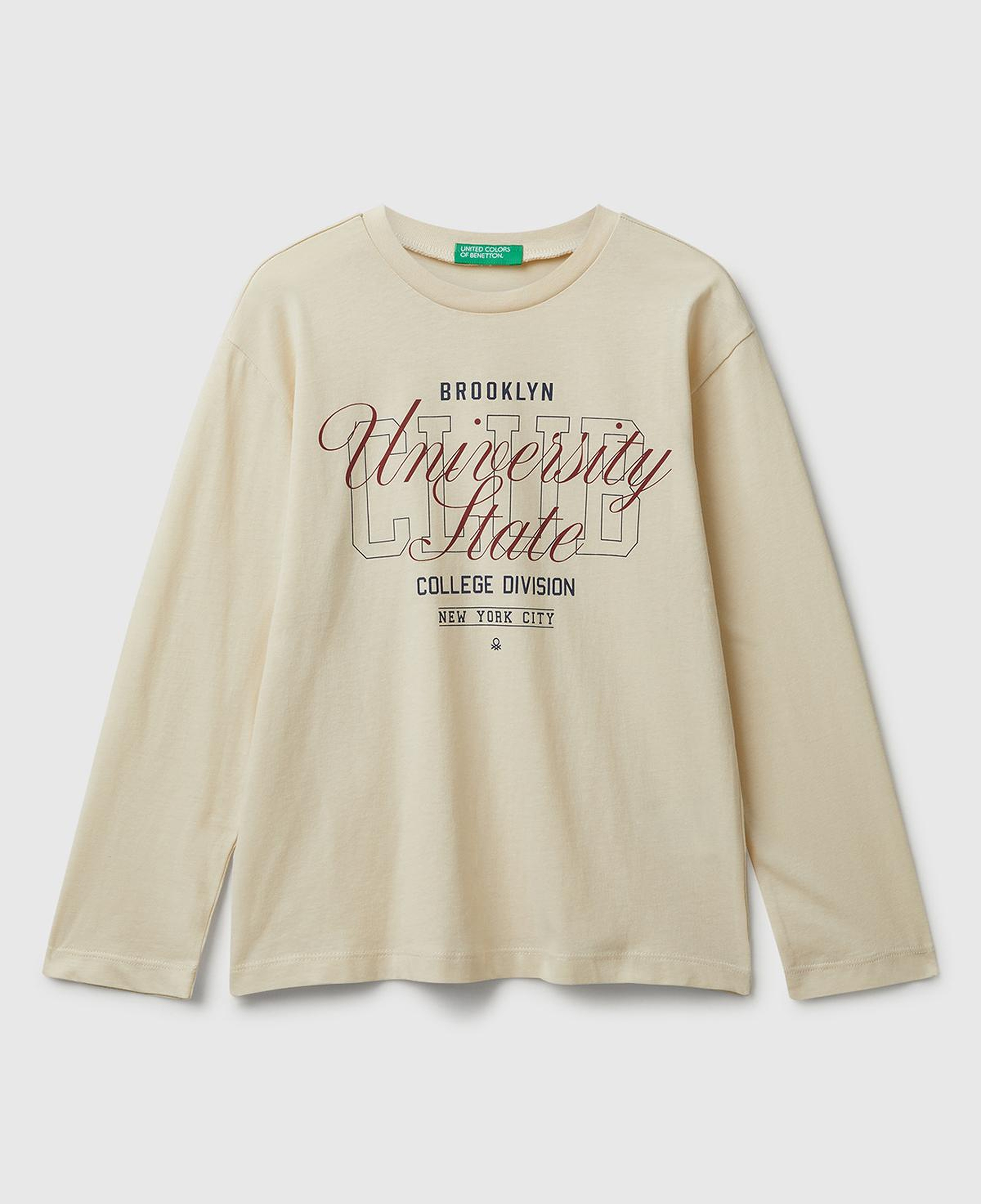 Erkek Çocuk Krem Önü Baskılı Bisiklet Yaka Uzun Kollu T-shirt