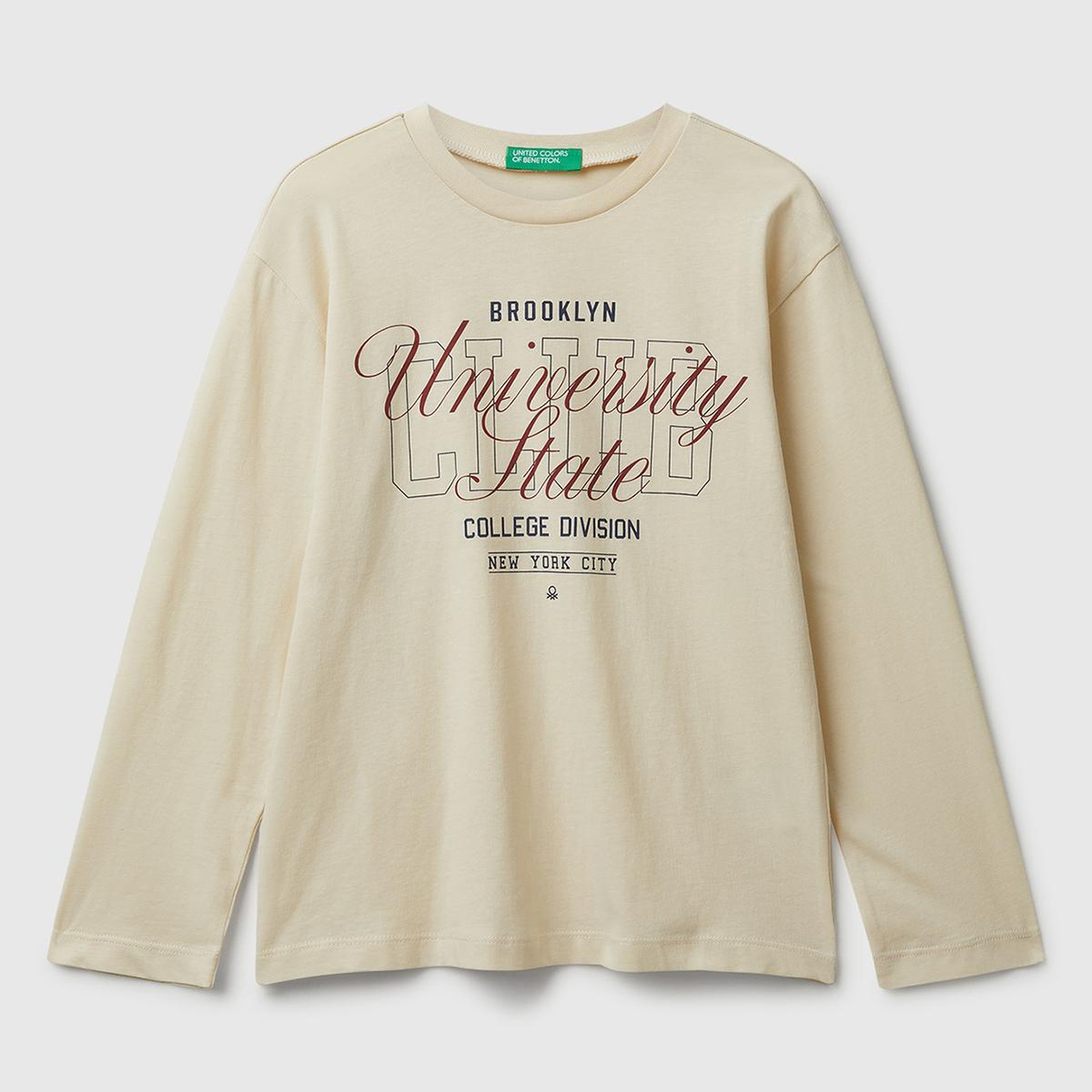 Erkek Çocuk Krem Önü Baskılı Bisiklet Yaka Uzun Kollu T-shirt