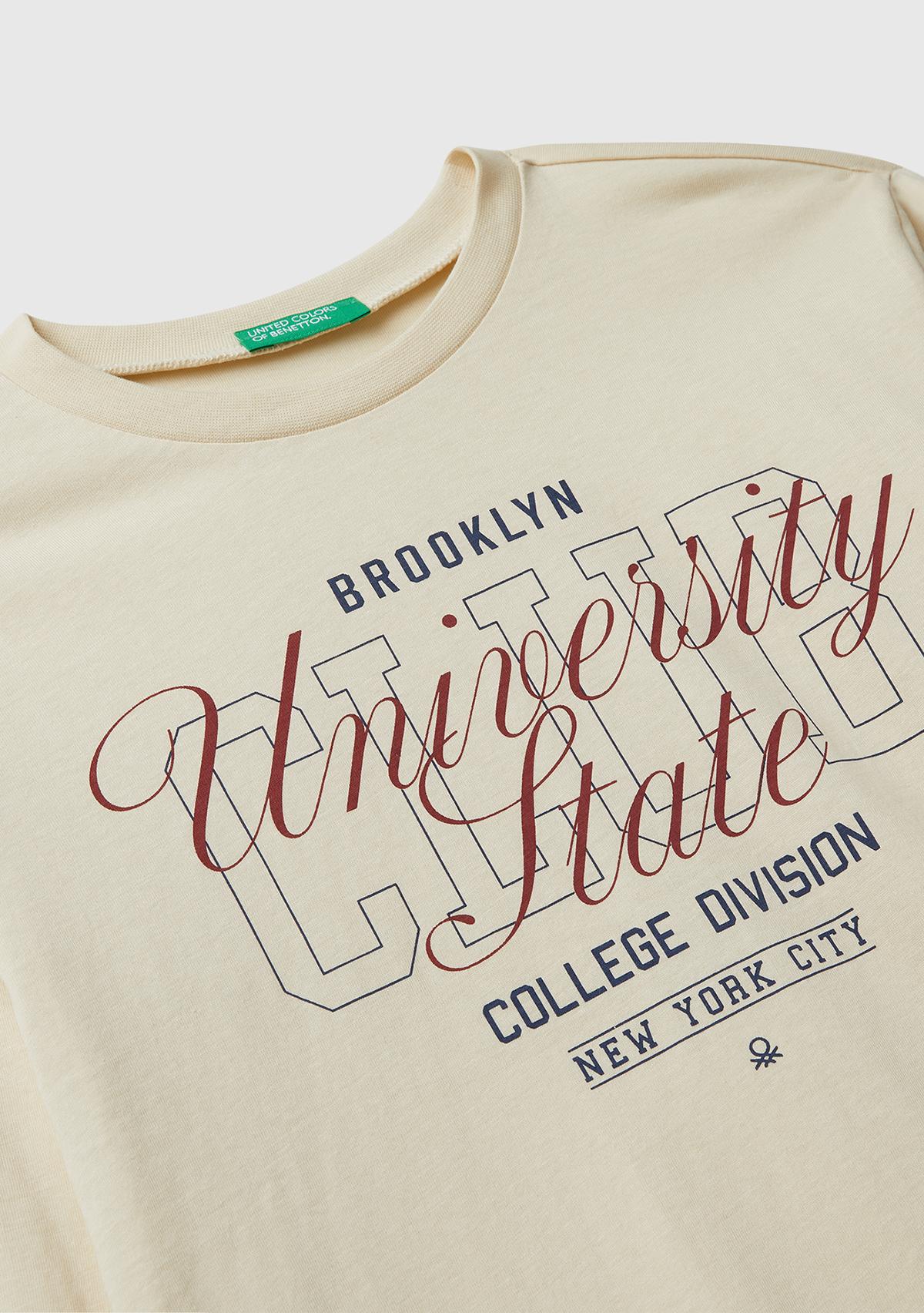 Erkek Çocuk Krem Önü Baskılı Bisiklet Yaka Uzun Kollu T-shirt
