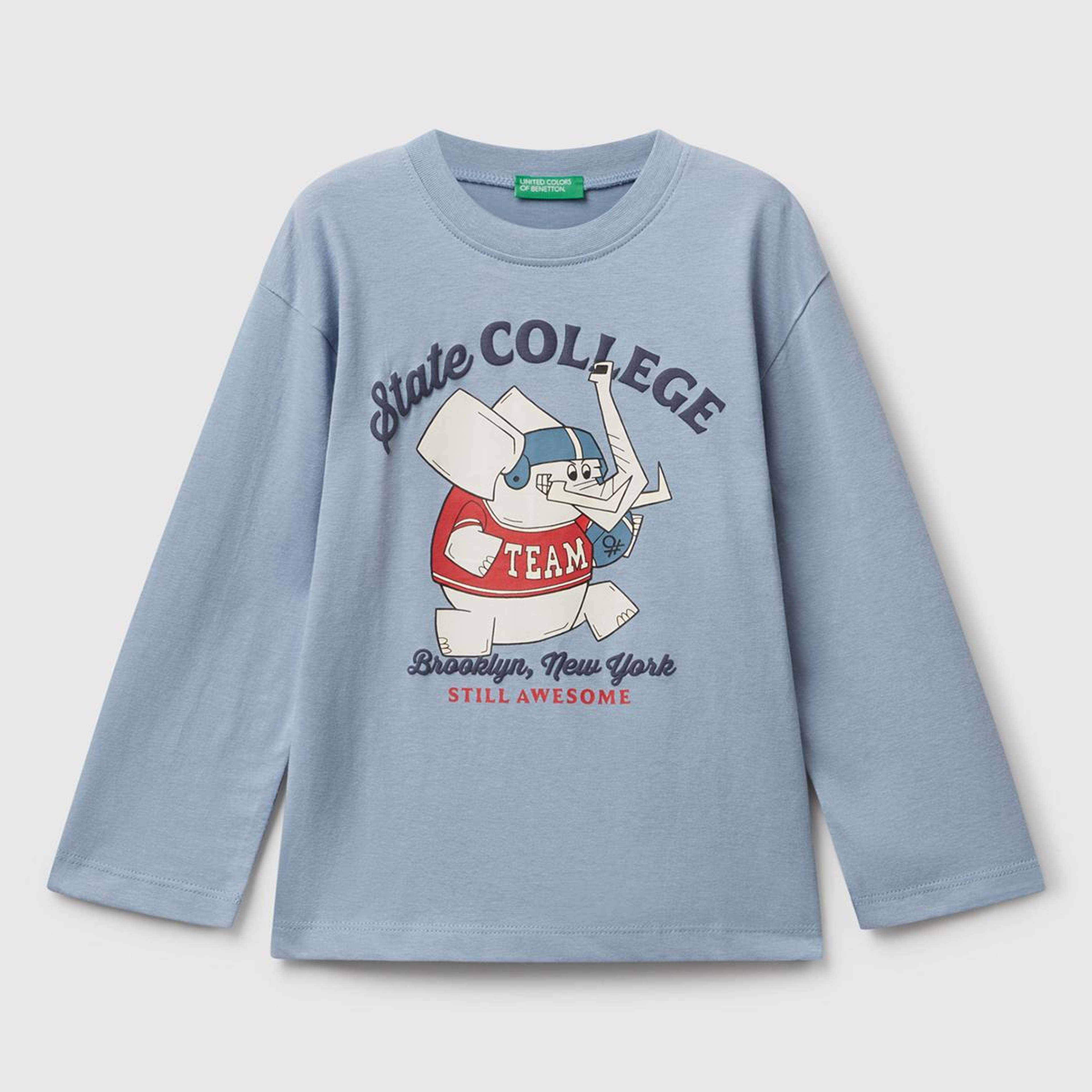 Erkek Çocuk Mavi Baskılı Bisiklet Yaka Uzun Kollu T-shirt