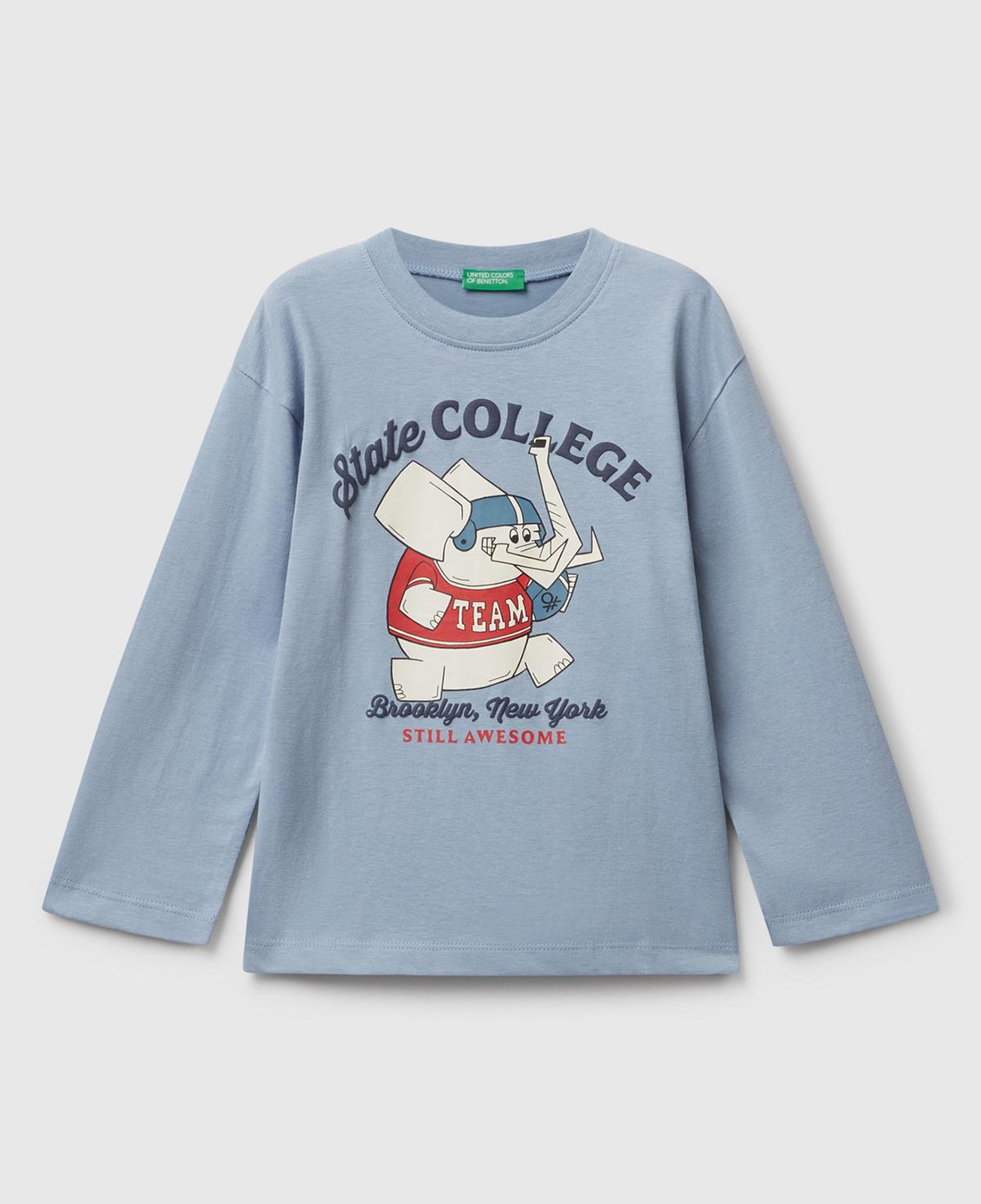 Erkek Çocuk Mavi Baskılı Bisiklet Yaka Uzun Kollu T-shirt