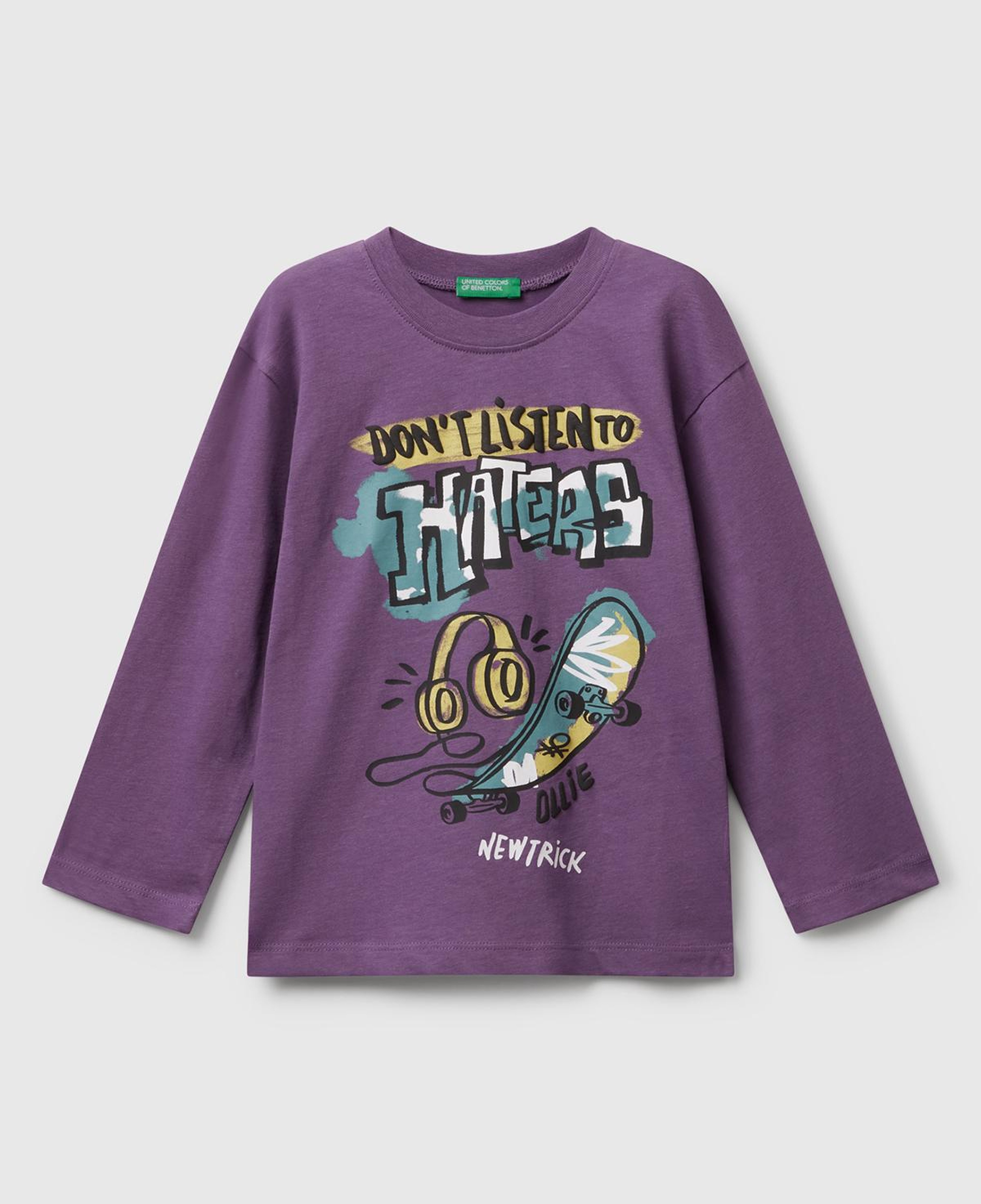 Erkek Çocuk Mor Baskılı Bisiklet Yaka Uzun Kollu T-shirt