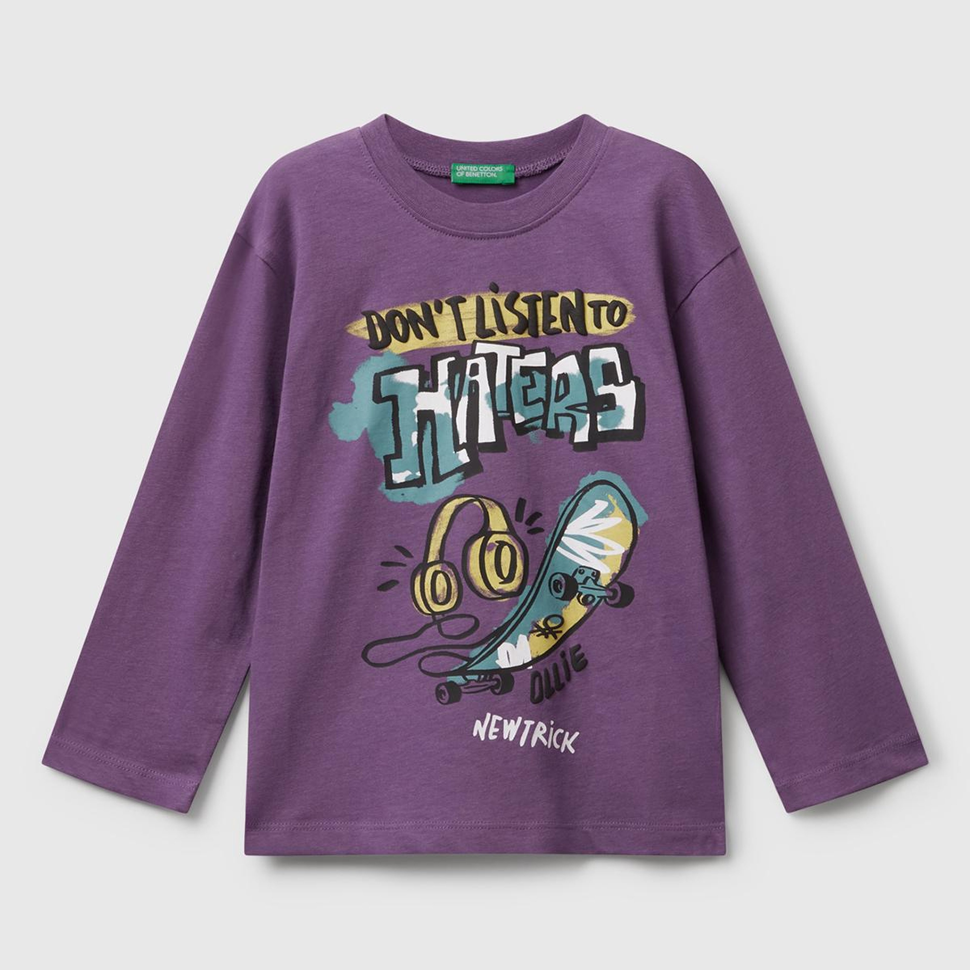 Erkek Çocuk Mor Baskılı Bisiklet Yaka Uzun Kollu T-shirt