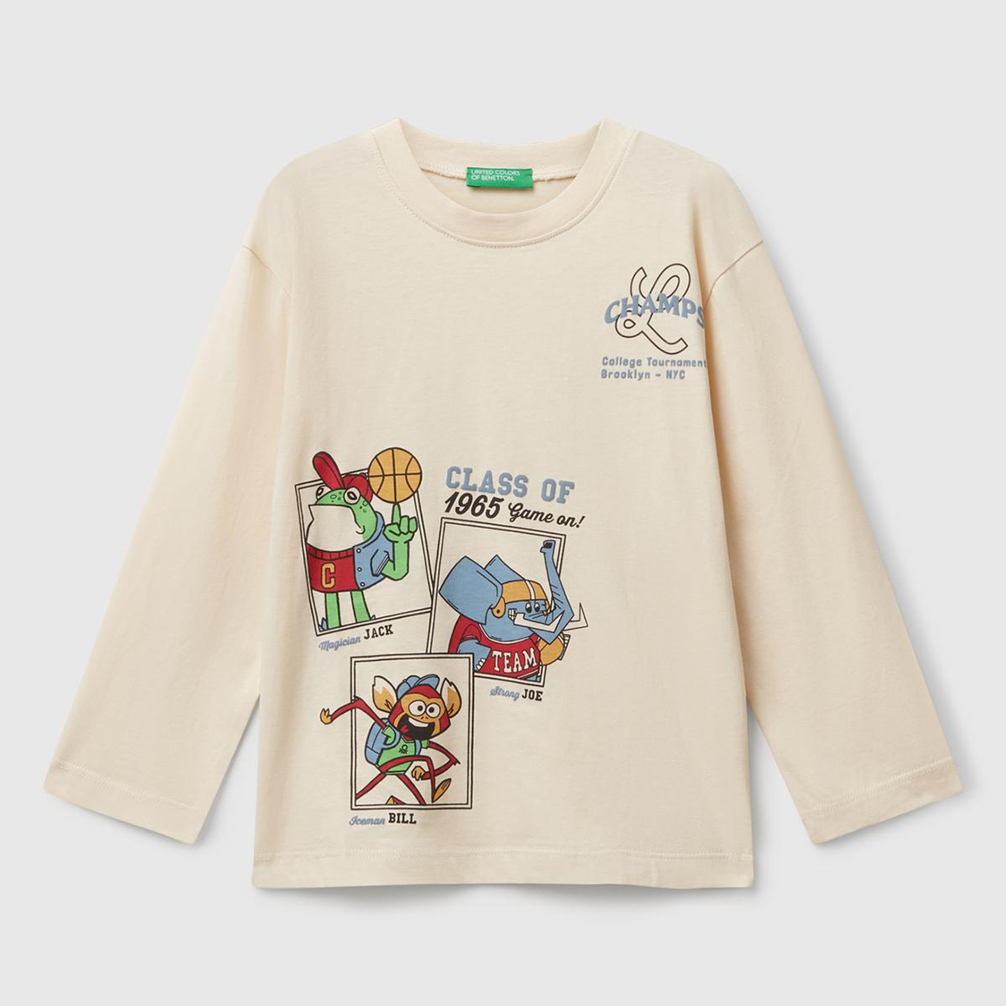 Erkek Çocuk Krem Baskılı Bisiklet Yaka Uzun Kollu T-shirt