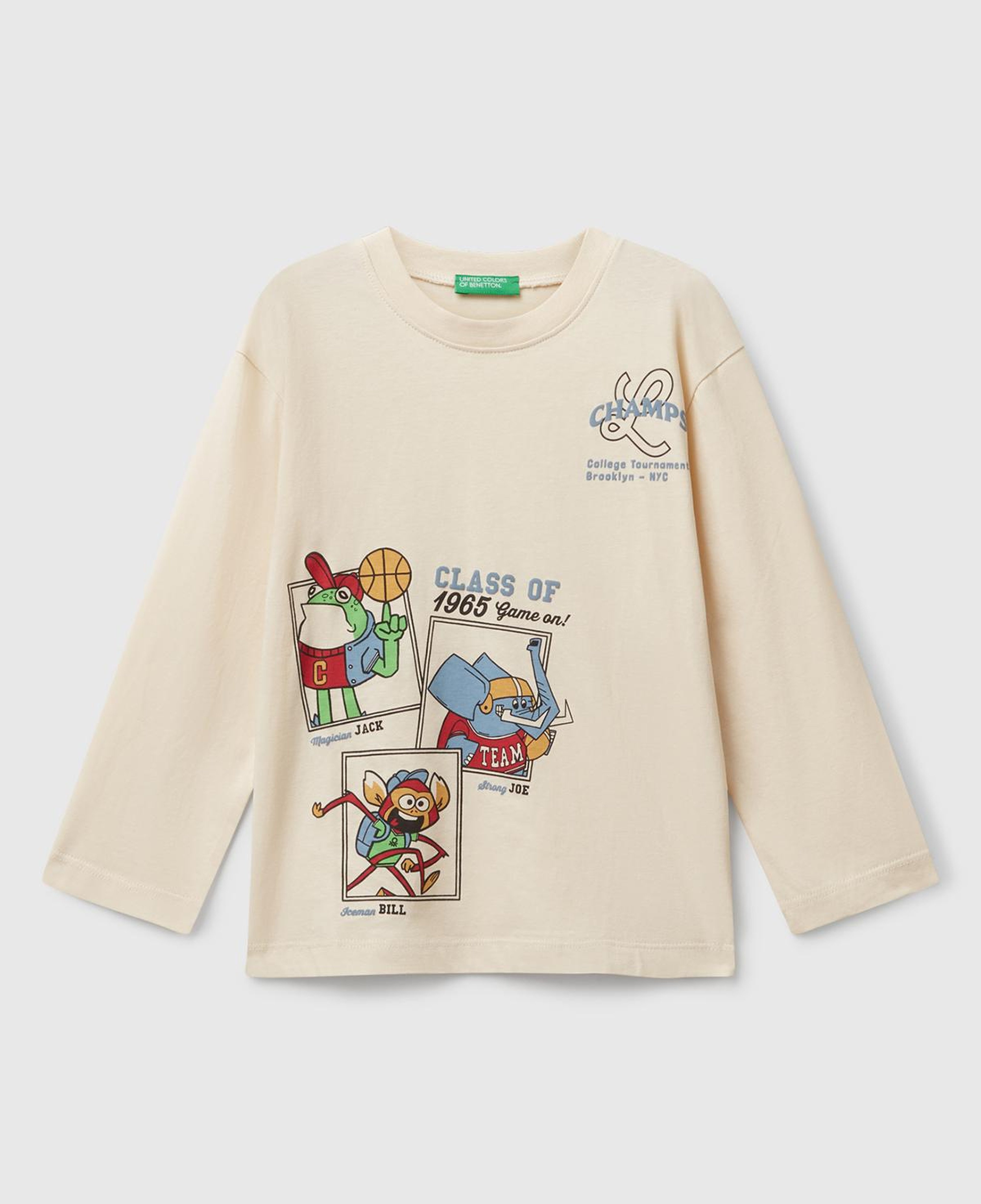 Erkek Çocuk Krem Baskılı Bisiklet Yaka Uzun Kollu T-shirt