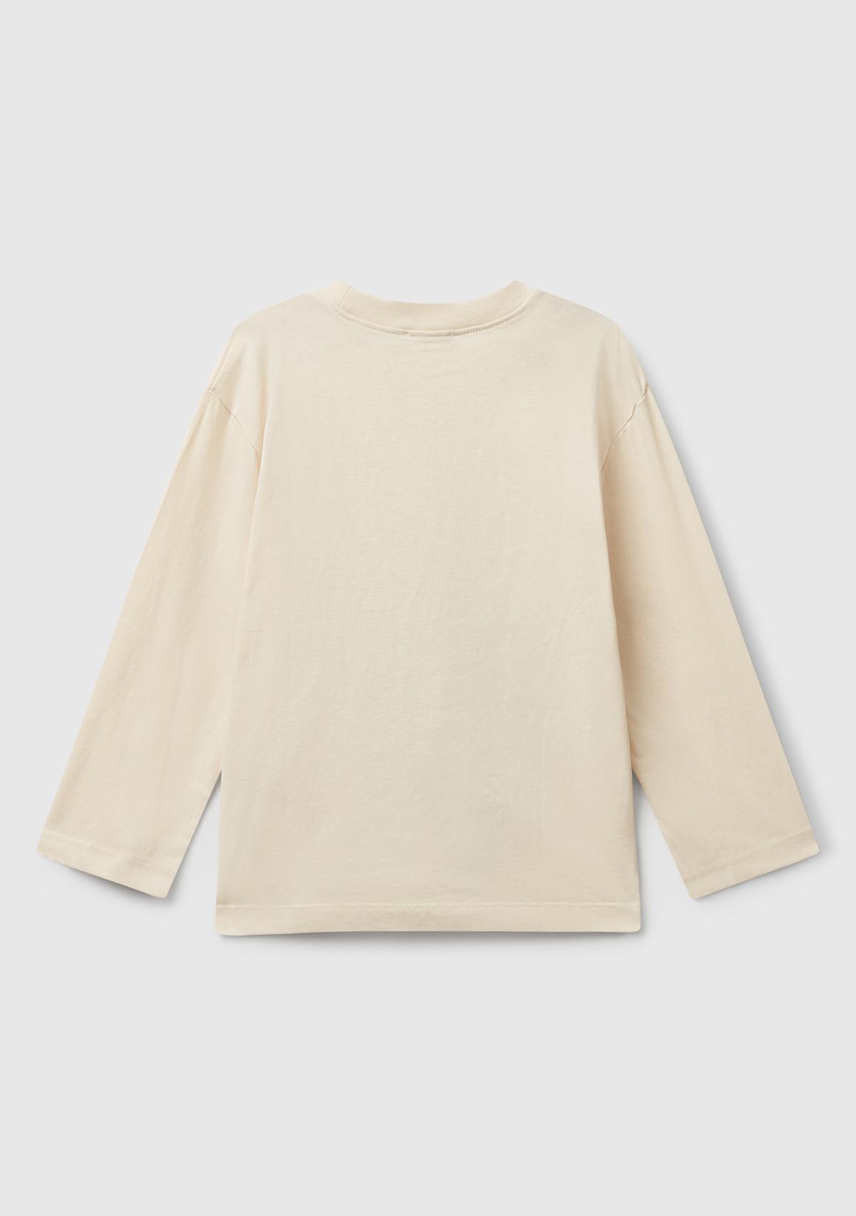 Erkek Çocuk Krem Baskılı Bisiklet Yaka Uzun Kollu T-shirt