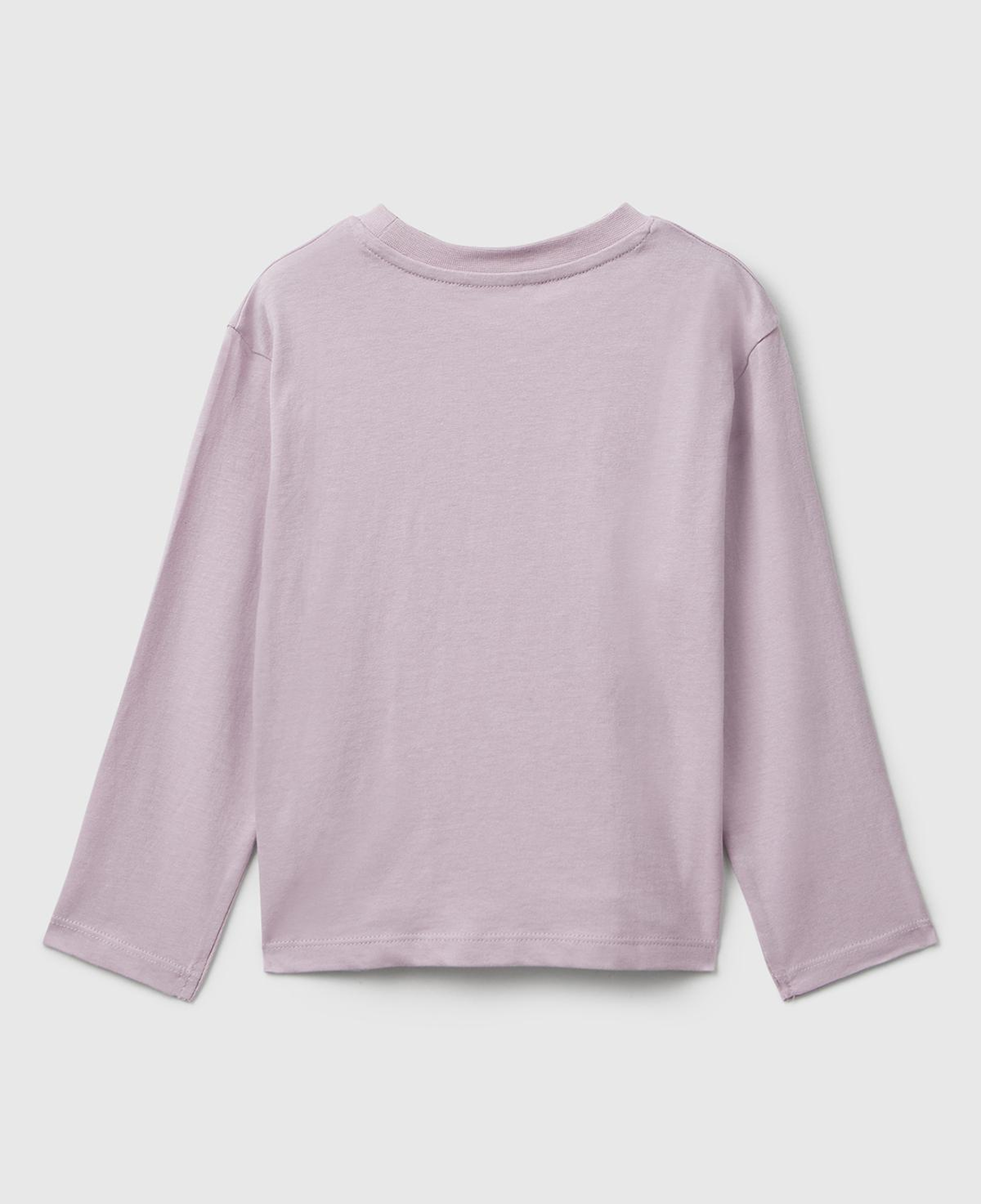Kız Çocuk Lila Önü Parıltılı Baskılı Bisiklet Yaka Uzun Kollu T-shirt