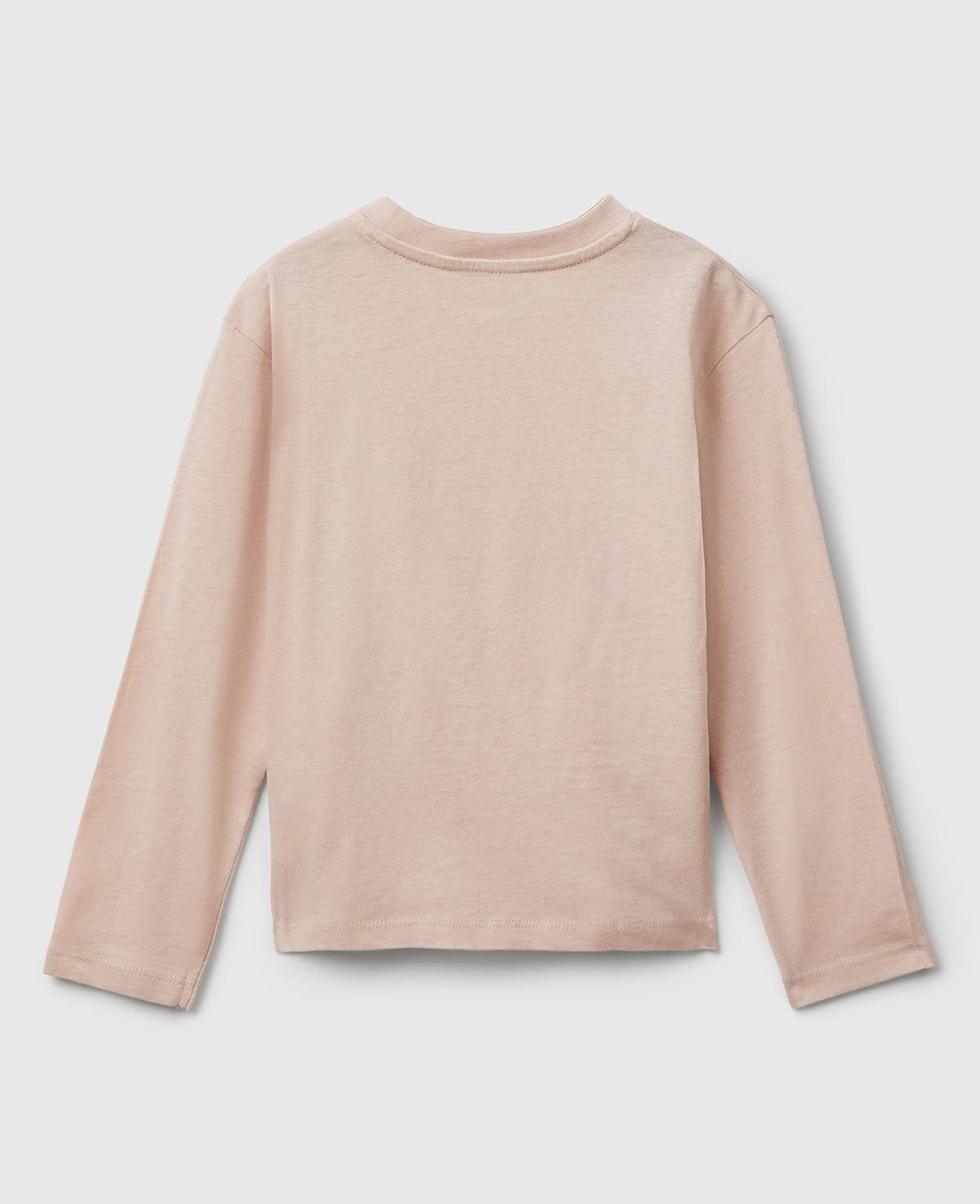 Kız Çocuk Toz Pembe Önü Parıltılı Baskılı Bisiklet Yaka Uzun Kollu T-shirt