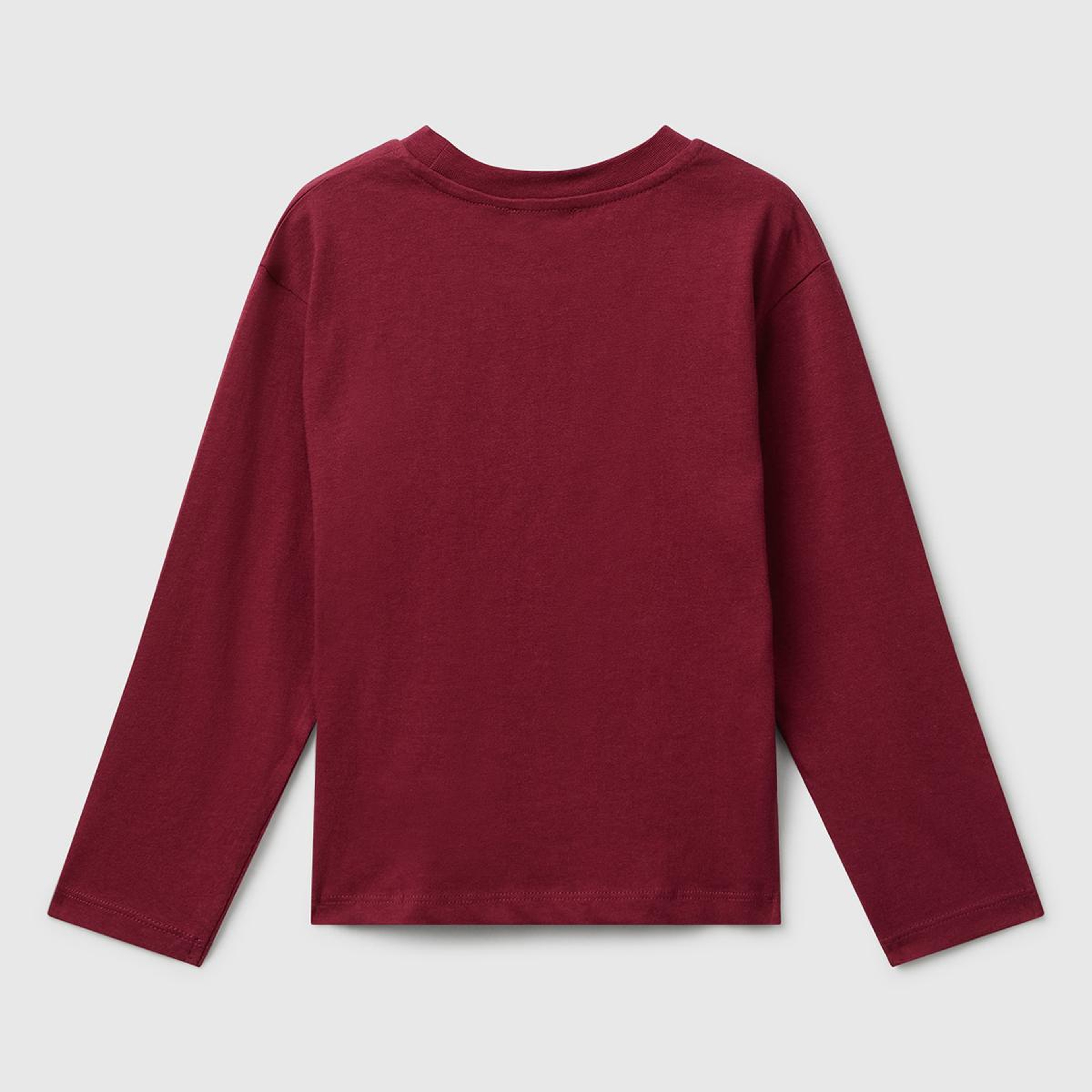 Kız Çocuk Bordo Önü Parıltılı Baskılı Bisiklet Yaka Uzun Kollu T-shirt
