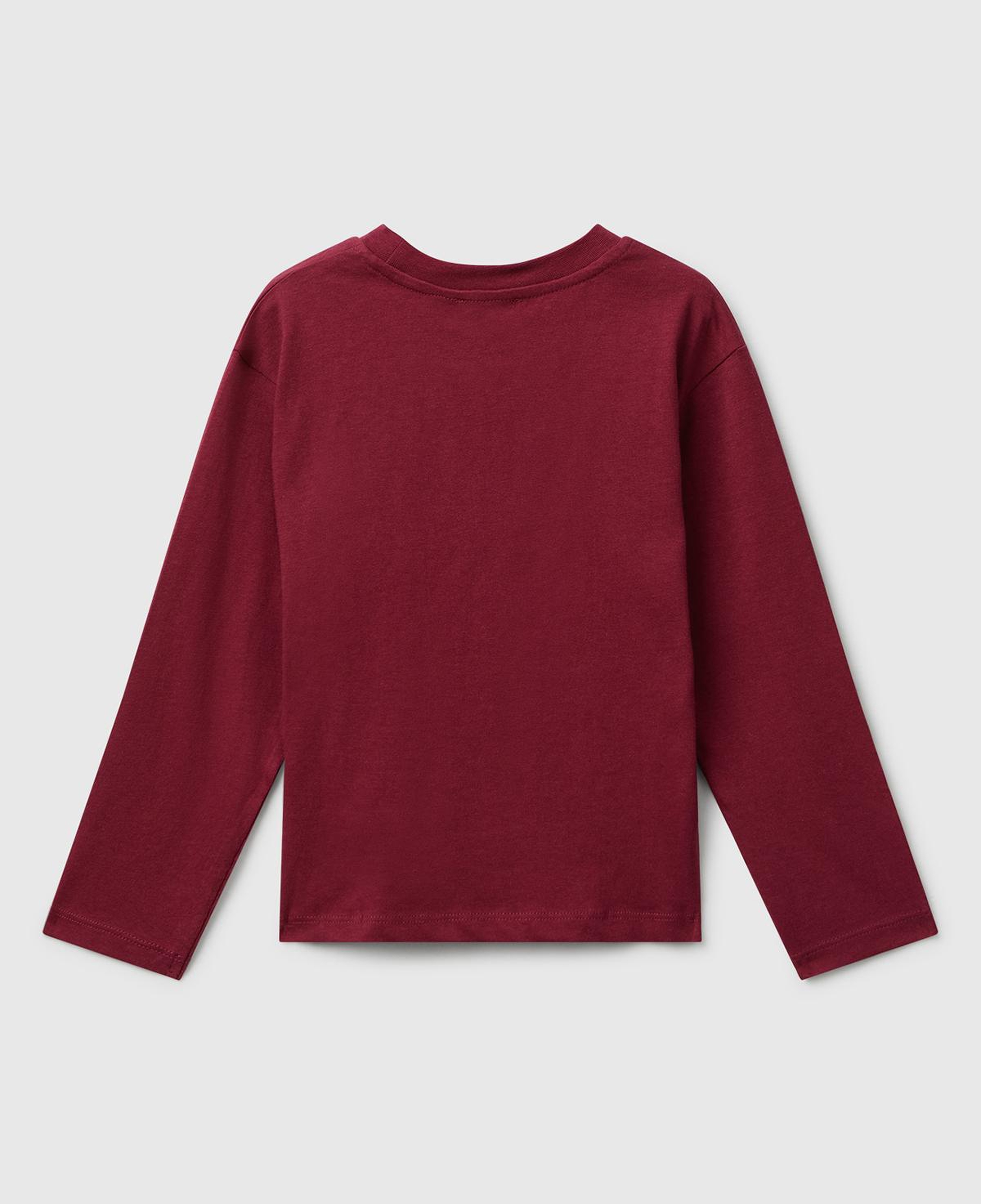 Kız Çocuk Bordo Önü Parıltılı Baskılı Bisiklet Yaka Uzun Kollu T-shirt