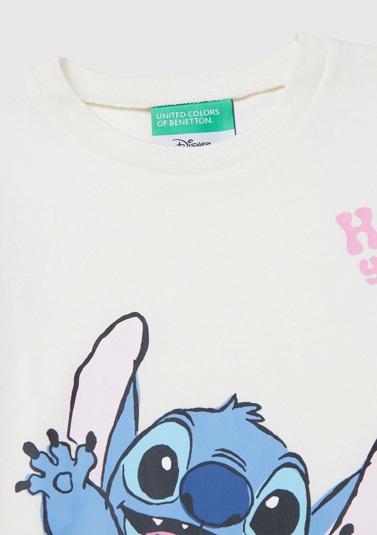 Kız Çocuk Krem Önü Baskılı Logo Etiketli Ribana Yakalı Uzun Kollu T-shirt