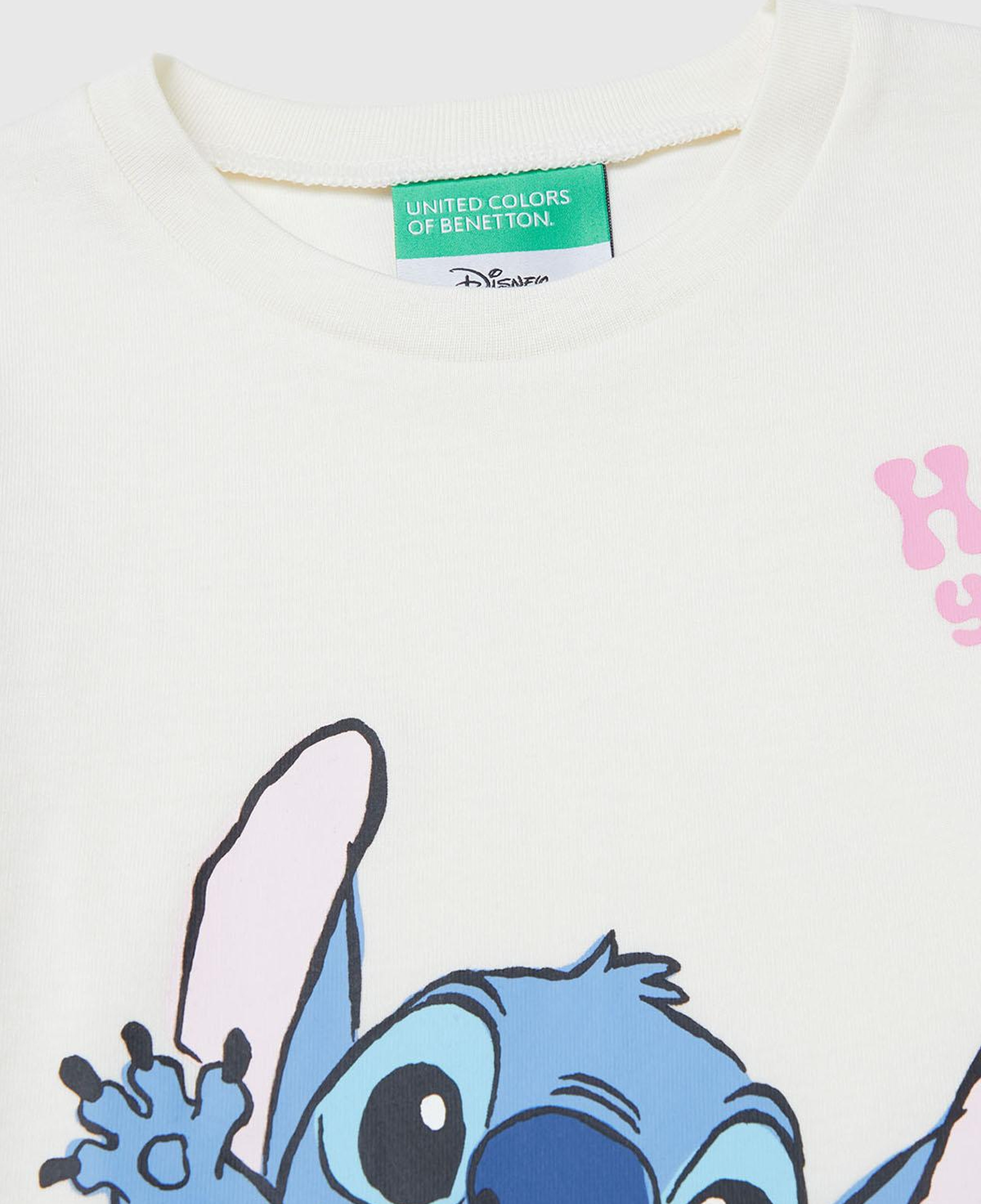 Kız Çocuk Krem Önü Baskılı Logo Etiketli Ribana Yakalı Uzun Kollu T-shirt