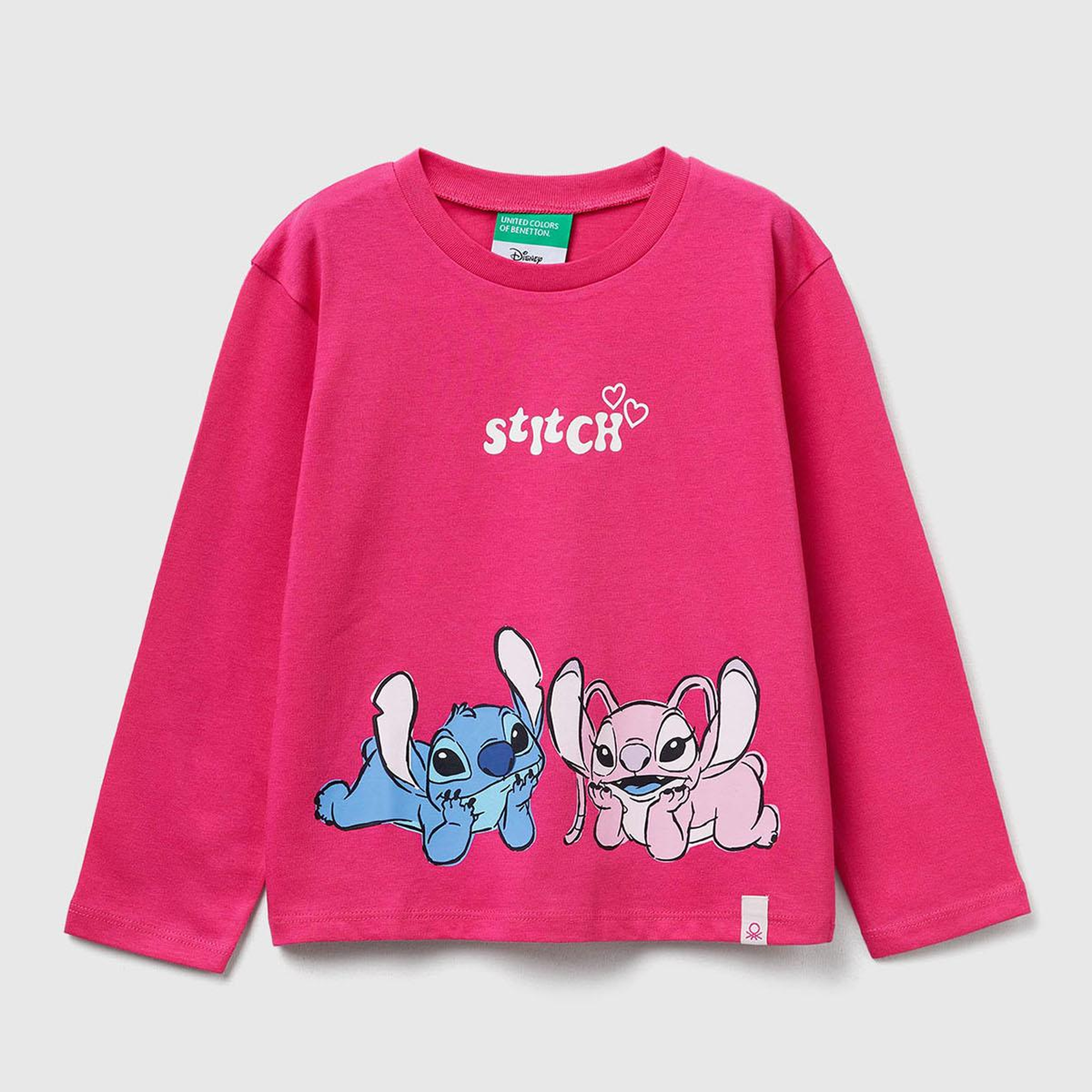 Kız Çocuk Pembe Önü Baskılı Logo Etiketli Ribana Yakalı Uzun Kollu T-shirt