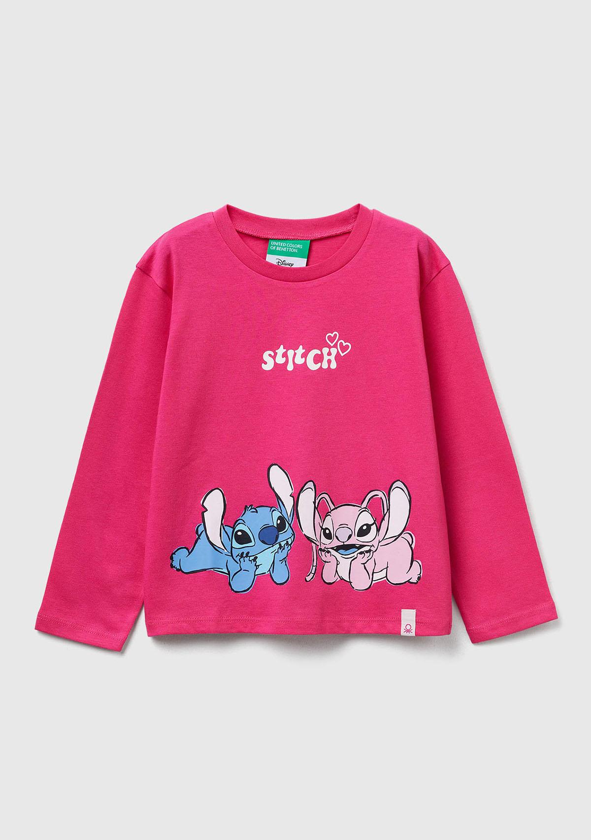 Kız Çocuk Pembe Önü Baskılı Logo Etiketli Ribana Yakalı Uzun Kollu T-shirt