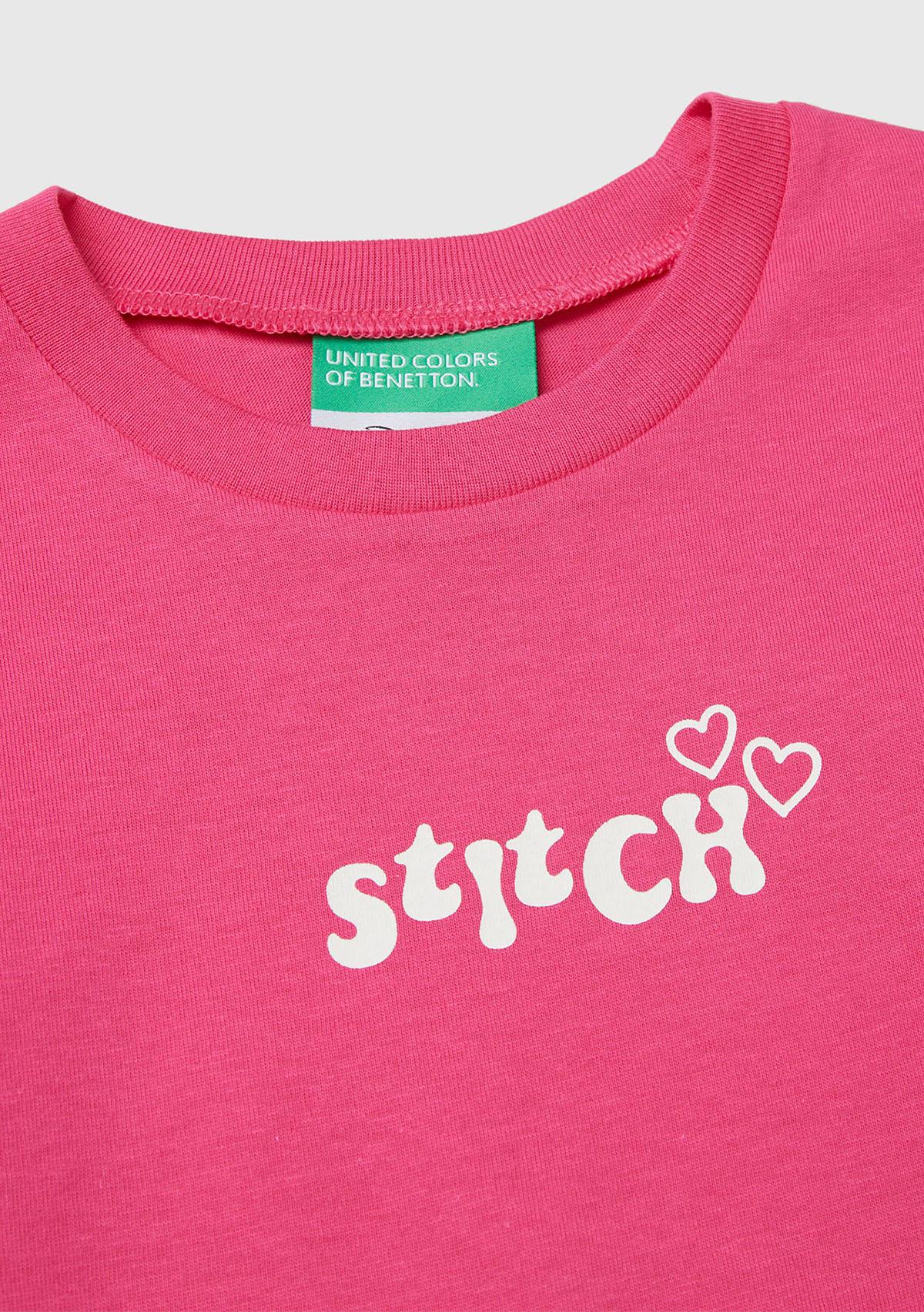 Kız Çocuk Pembe Önü Baskılı Logo Etiketli Ribana Yakalı Uzun Kollu T-shirt