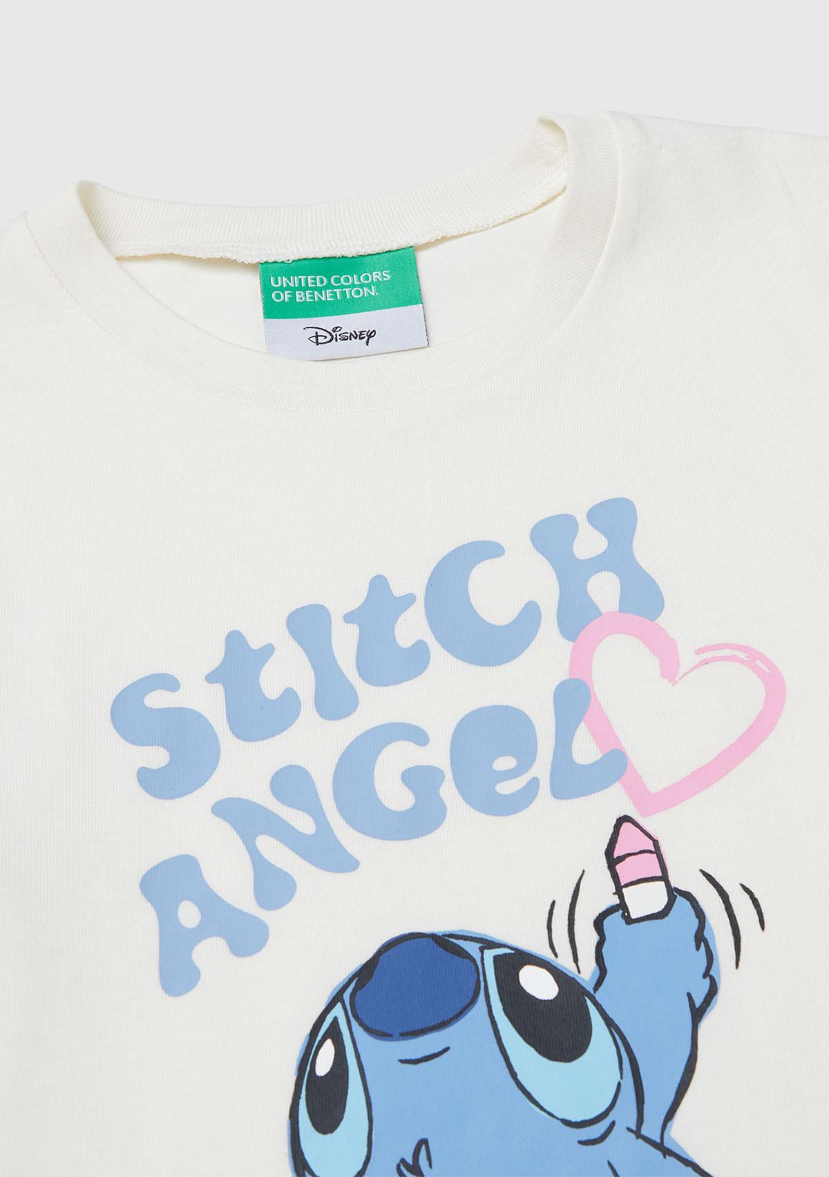 Kız Çocuk Ekru Önü Baskılı Logo Etiketli Ribana Yakalı Uzun Kollu T-shirt