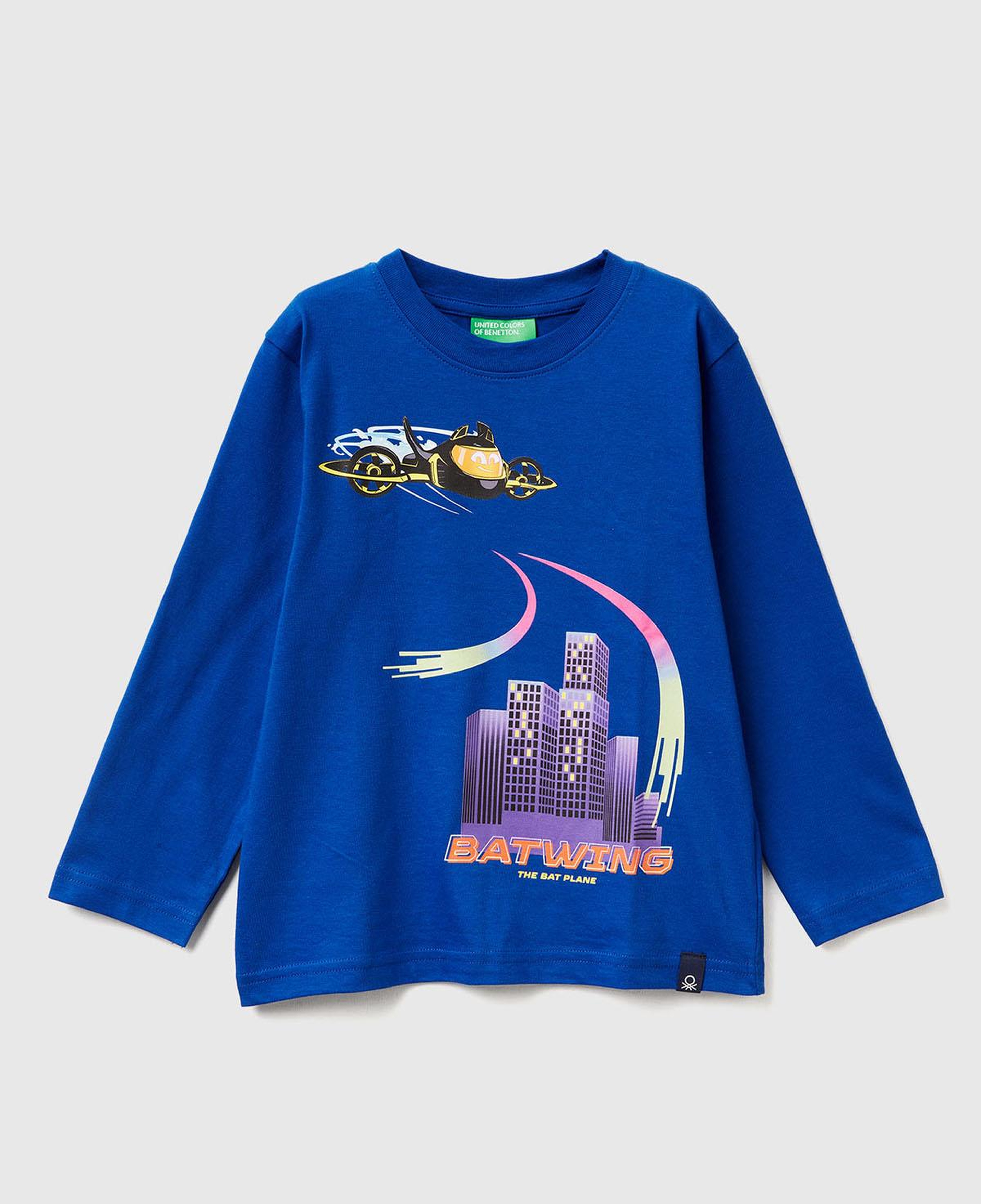 Erkek Çocuk Saks Mavisi Önü ve Arkası Çok Renkli Batwheels Baskılı Logo Etiketli T-shirt