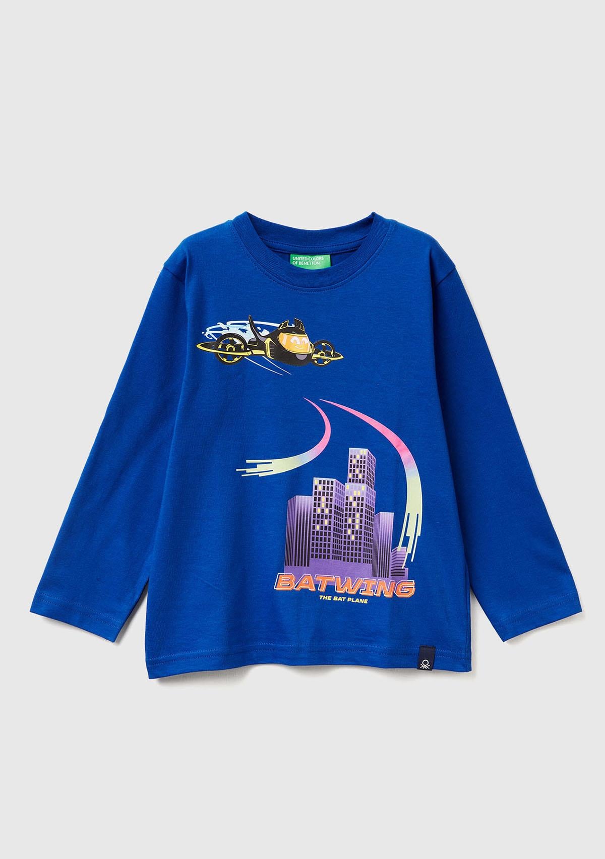 Erkek Çocuk Saks Mavisi Önü ve Arkası Çok Renkli Batwheels Baskılı Logo Etiketli T-shirt