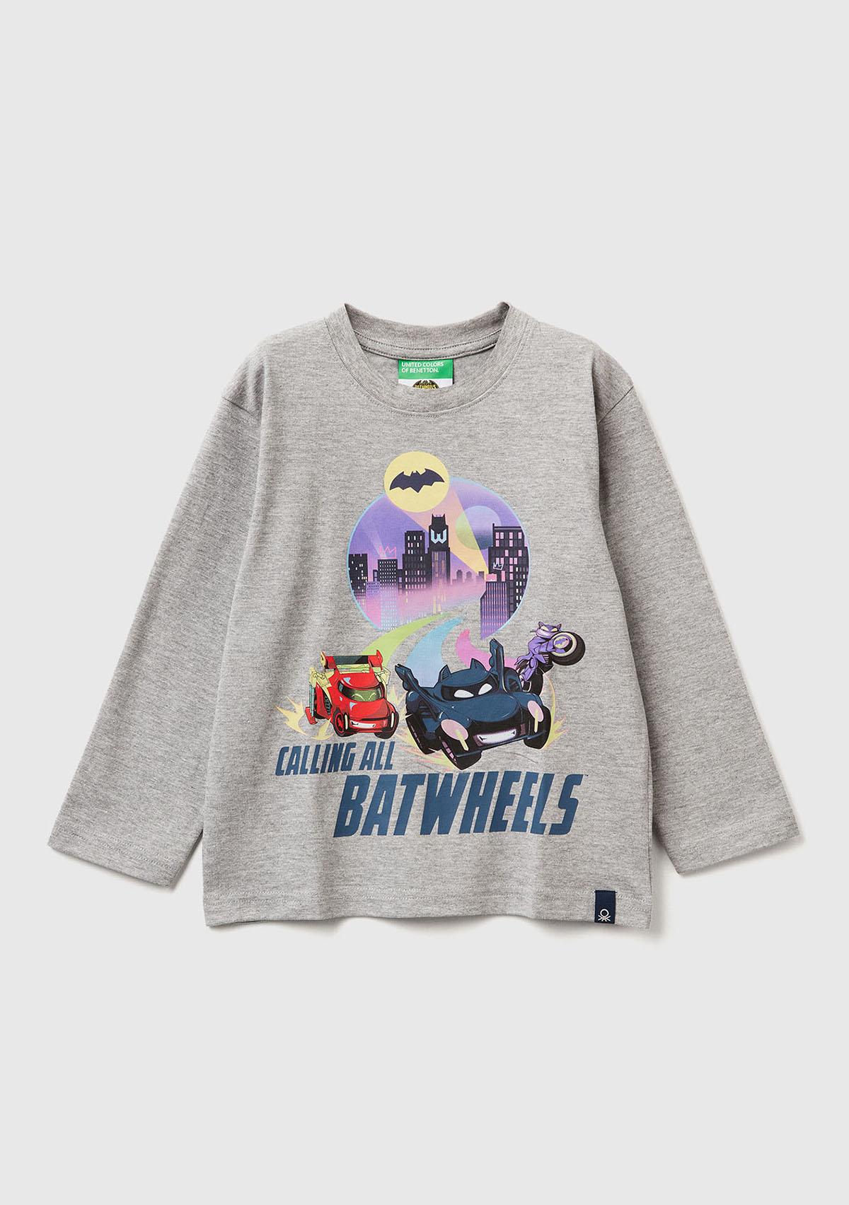 Erkek Çocuk Gri Melanj Önü ve Arkası Çok Renkli Batwheels Baskılı Logo Etiketli T-shirt