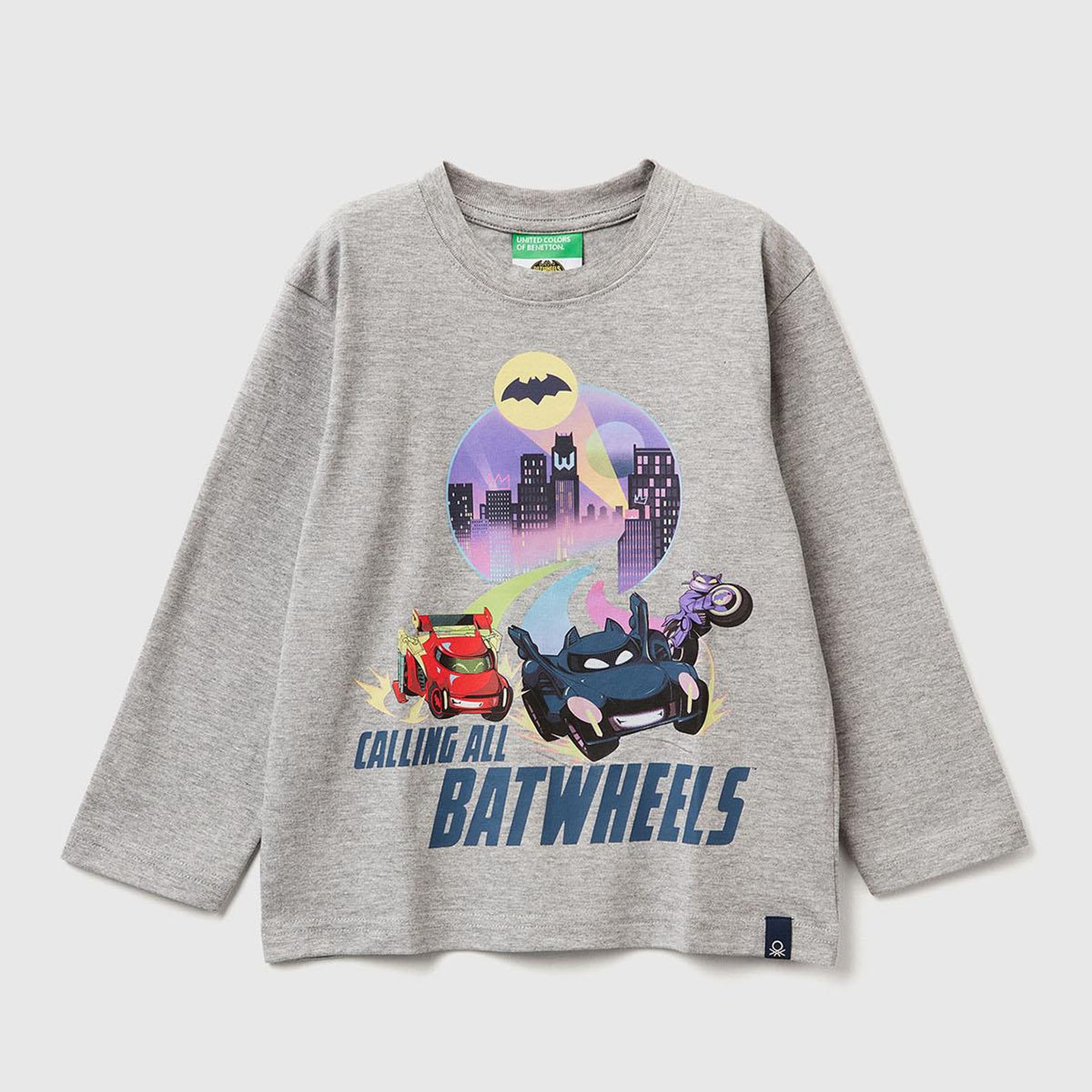 Erkek Çocuk Gri Melanj Önü ve Arkası Çok Renkli Batwheels Baskılı Logo Etiketli T-shirt