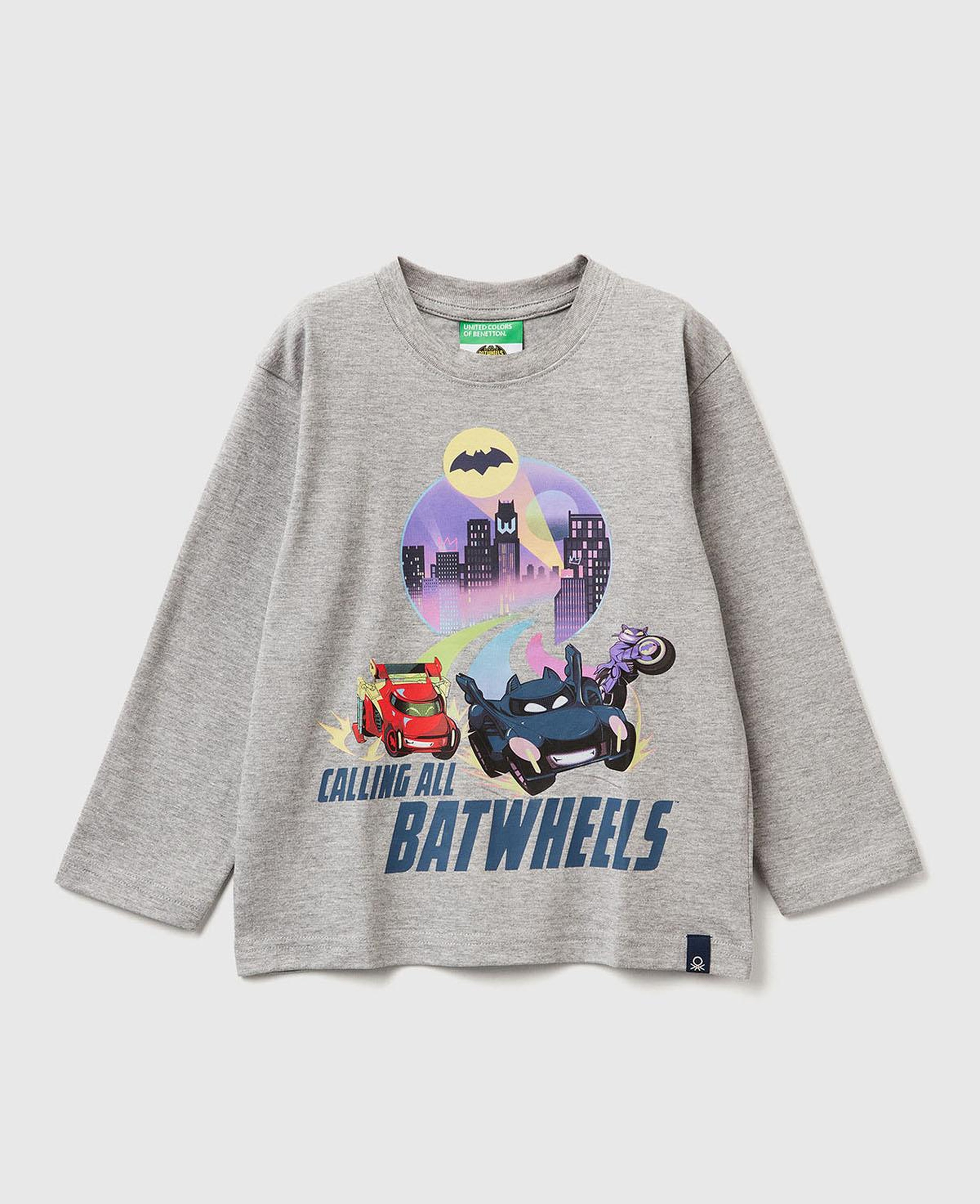 Erkek Çocuk Gri Melanj Önü ve Arkası Çok Renkli Batwheels Baskılı Logo Etiketli T-shirt