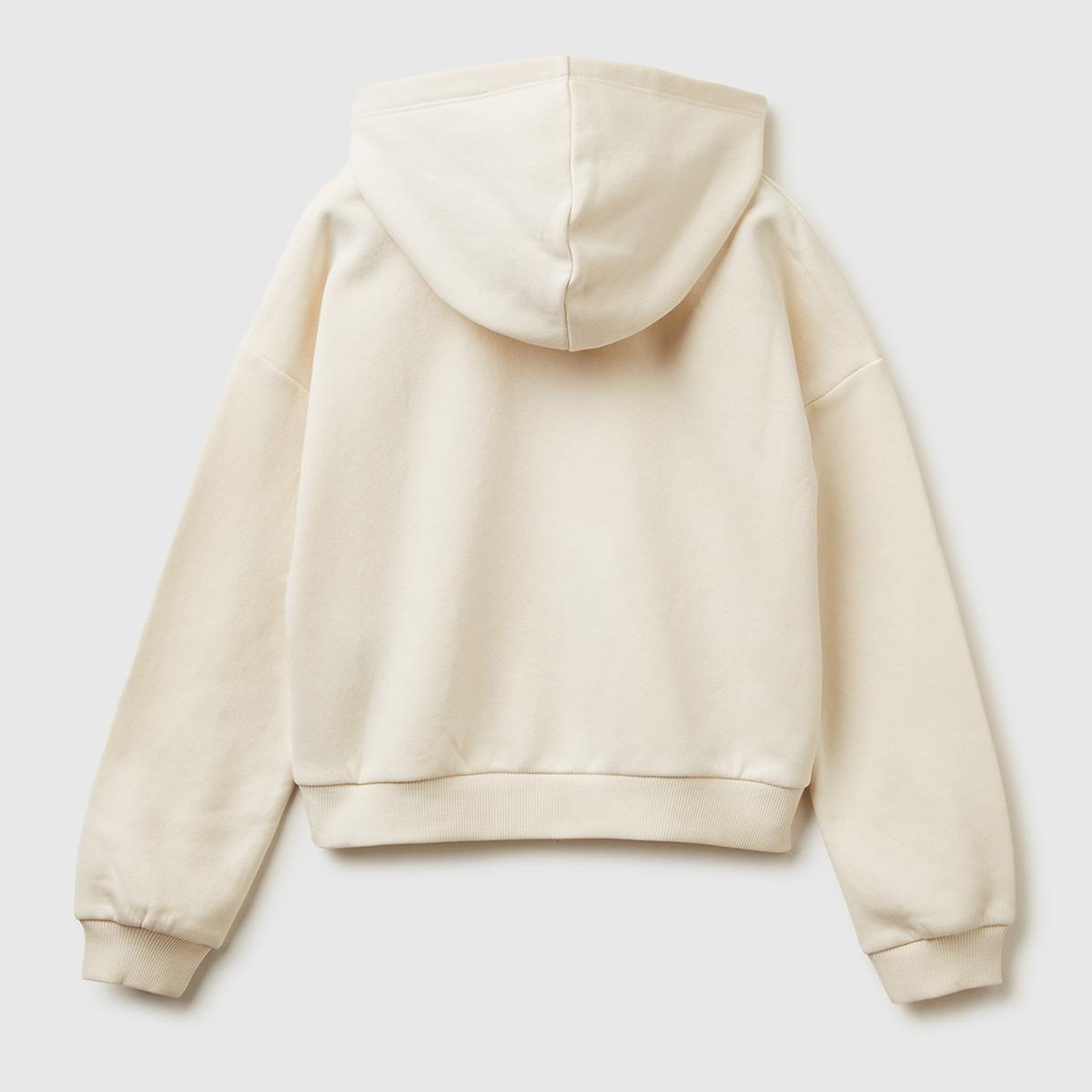 Kız Çocuk Ekru Payet İşlemeli Nervürlü Regular Fit Kapüşonlu Şardonlu Sweatshirt