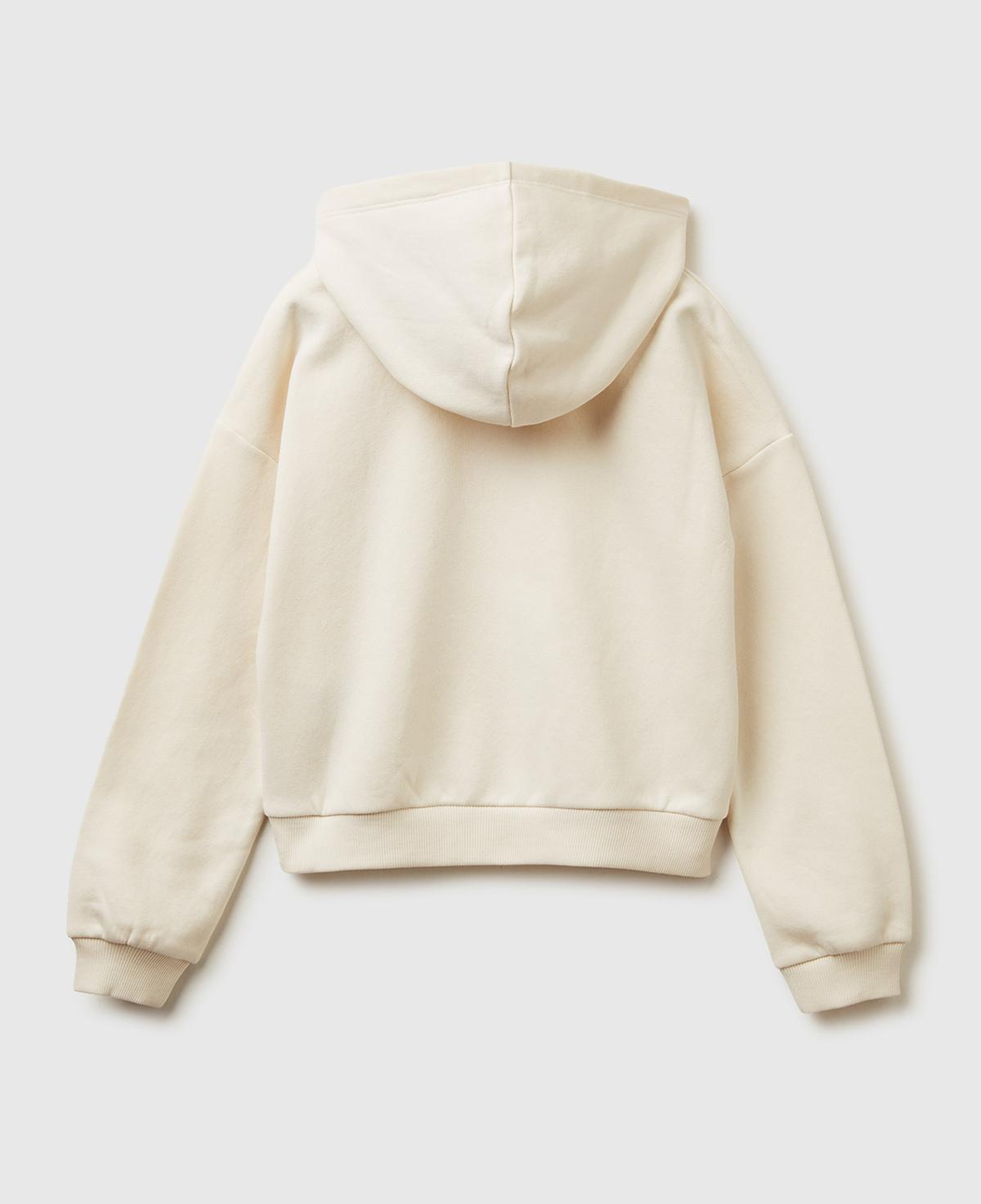 Kız Çocuk Ekru Payet İşlemeli Nervürlü Regular Fit Kapüşonlu Şardonlu Sweatshirt
