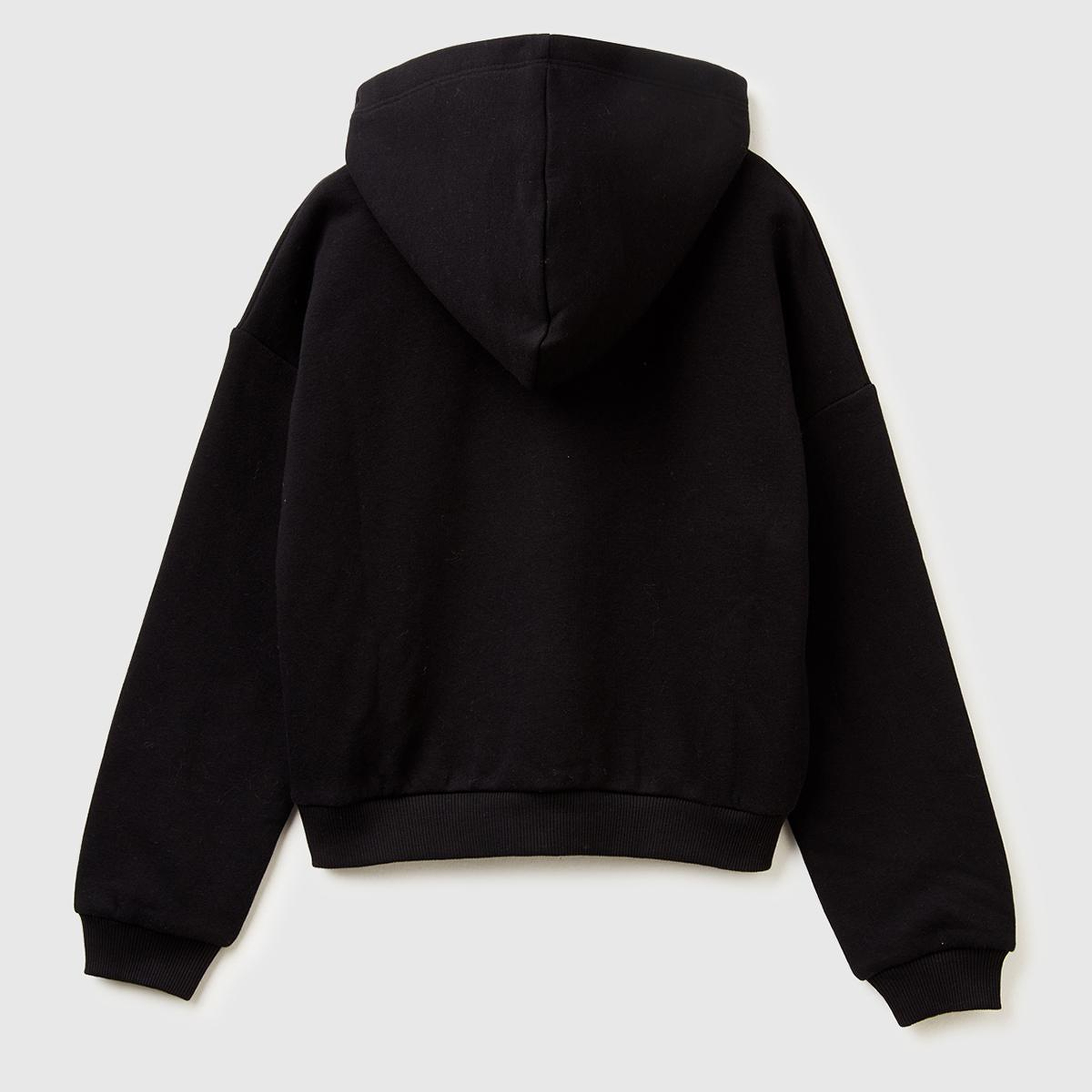 Kız Çocuk Siyah Payet İşlemeli Nervürlü Regular Fit Kapüşonlu Şardonlu Sweatshirt
