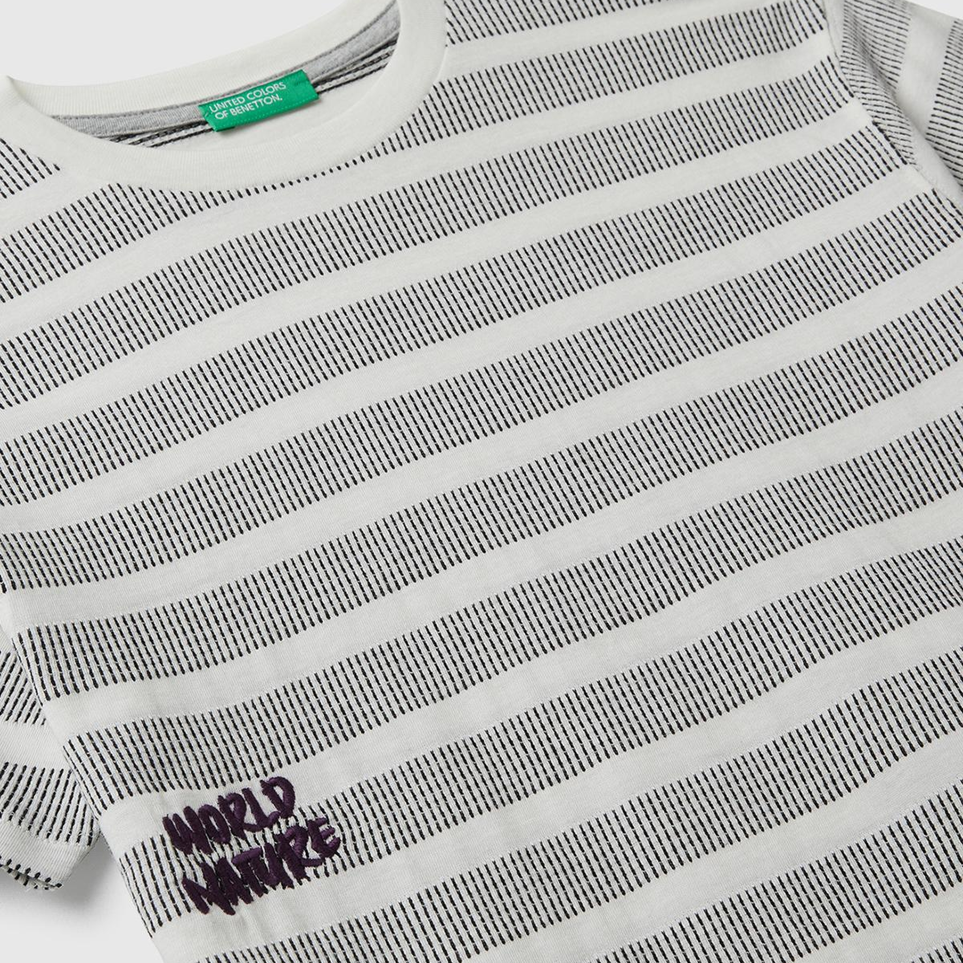 Erkek Çocuk Gri Çizgili Önü Yazı Detaylı Kolu Logo Etiketli Oversize T-shirt