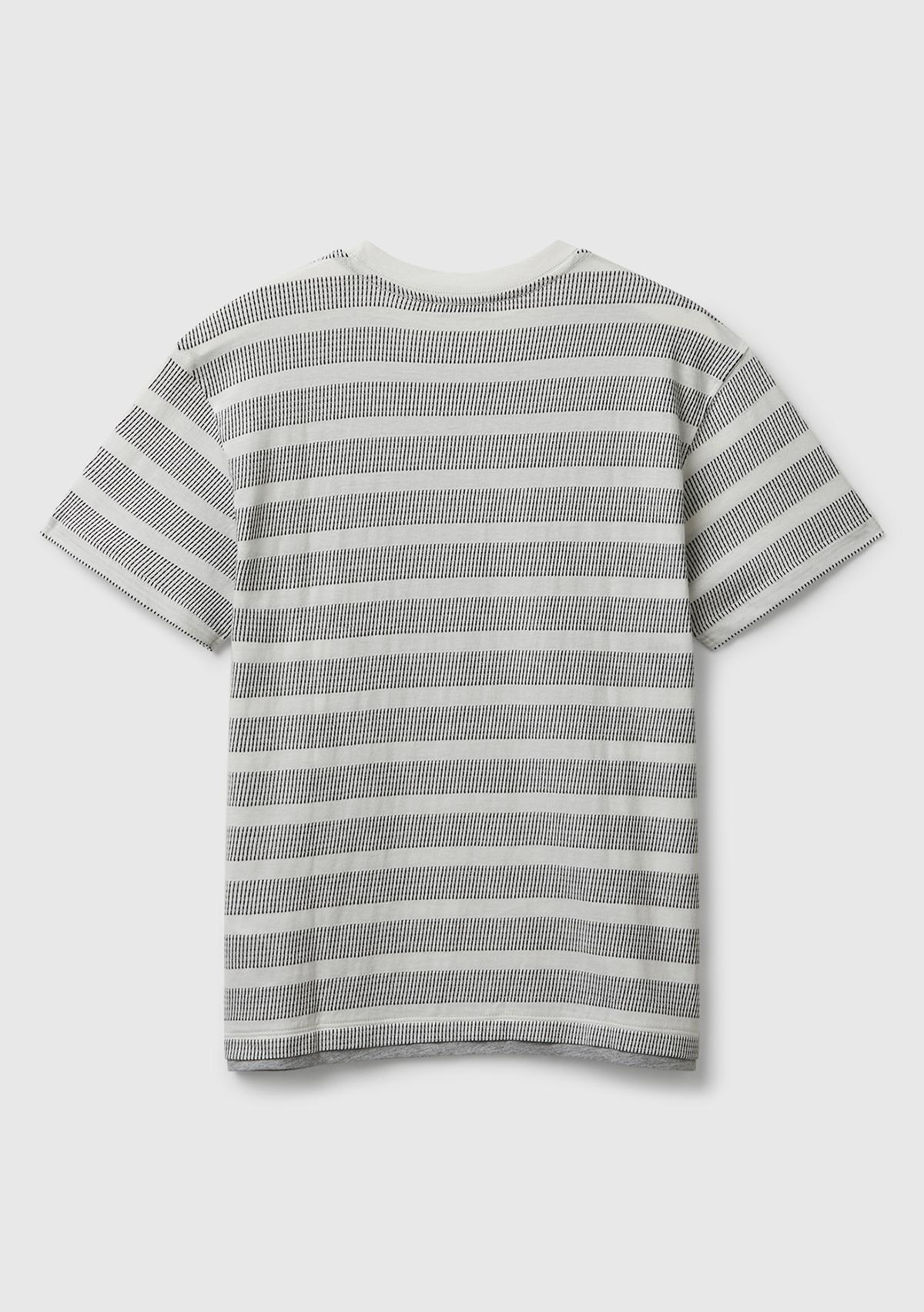Erkek Çocuk Gri Çizgili Önü Yazı Detaylı Kolu Logo Etiketli Oversize T-shirt