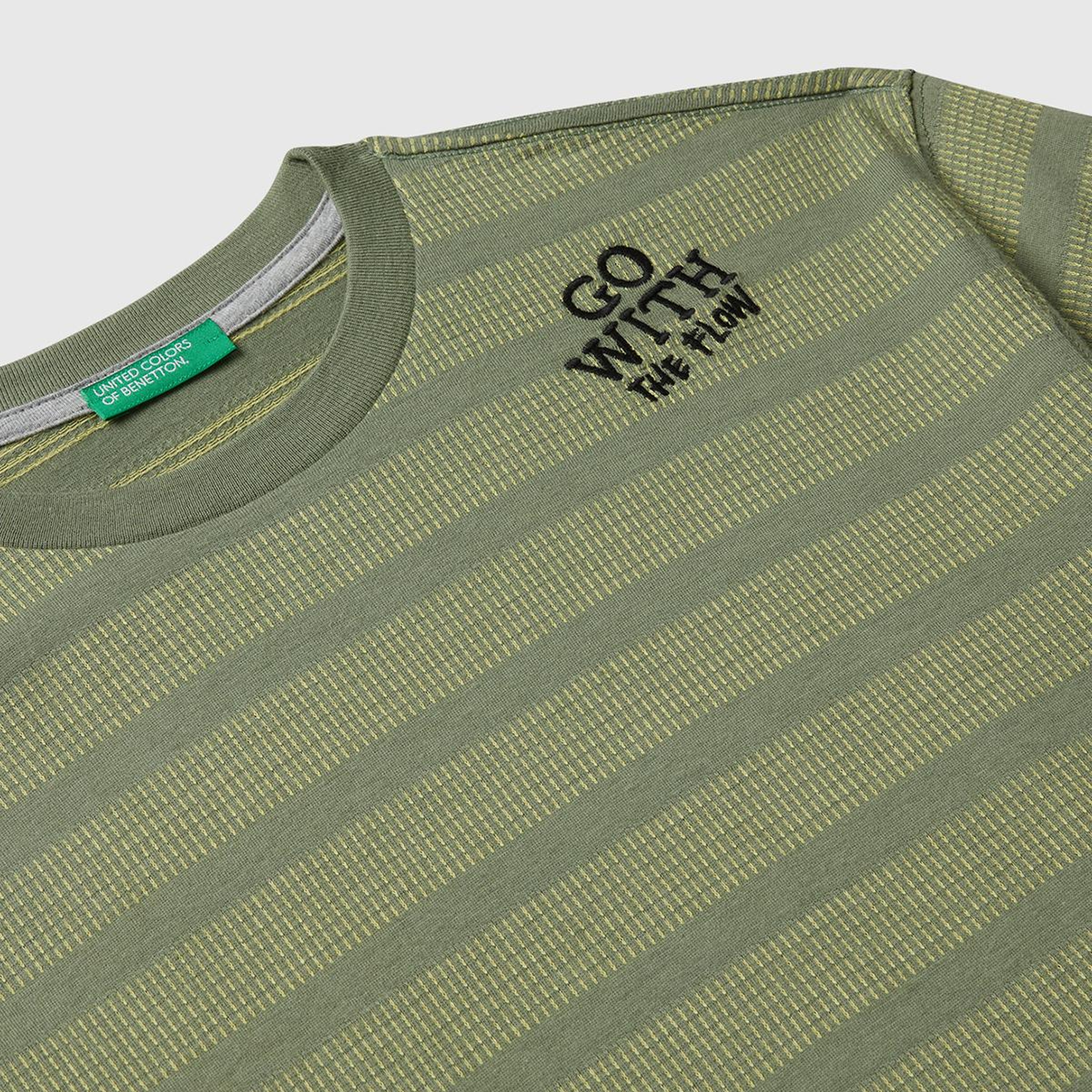 Erkek Çocuk Sarı Çizgili Önü Yazı Detaylı Kolu Logo Etiketli Oversize T-shirt