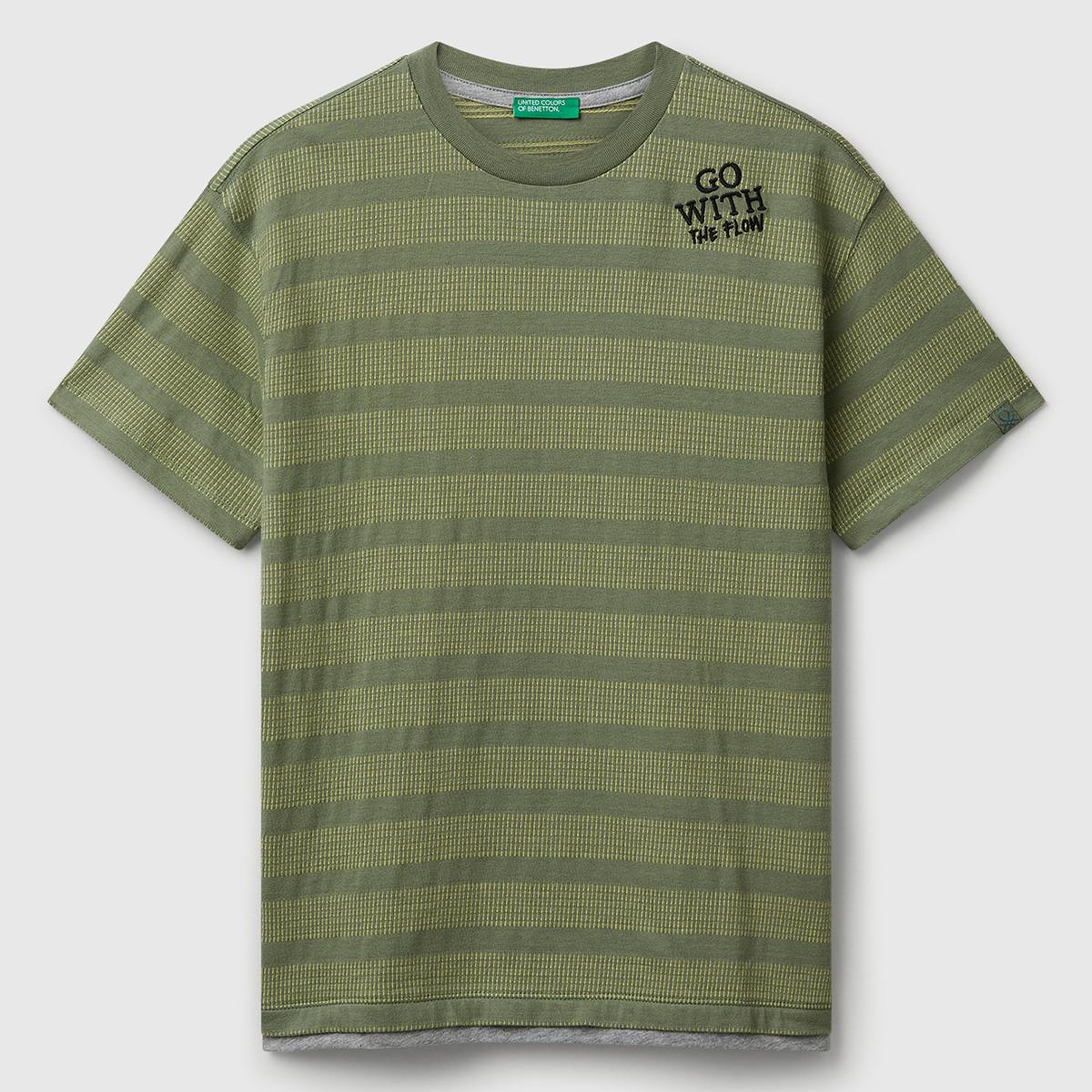 Erkek Çocuk Sarı Çizgili Önü Yazı Detaylı Kolu Logo Etiketli Oversize T-shirt