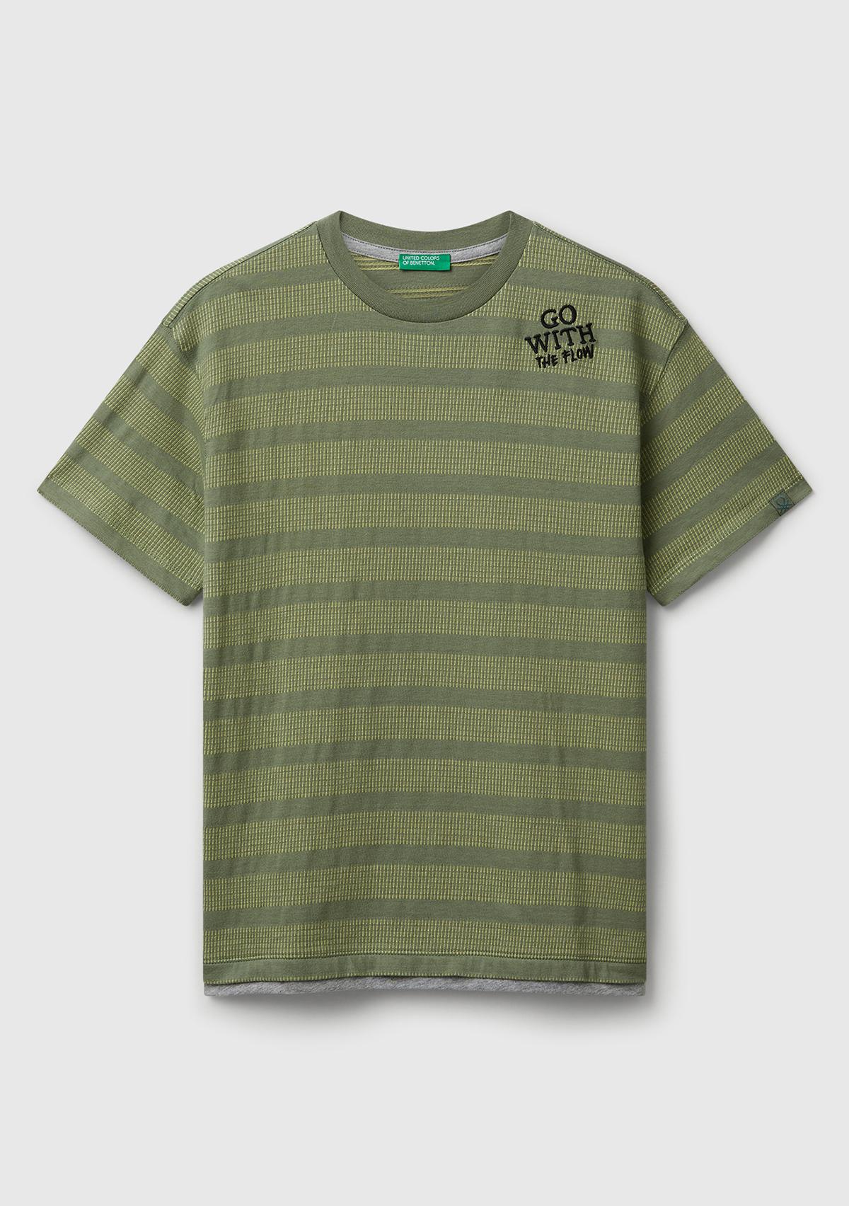 Erkek Çocuk Sarı Çizgili Önü Yazı Detaylı Kolu Logo Etiketli Oversize T-shirt