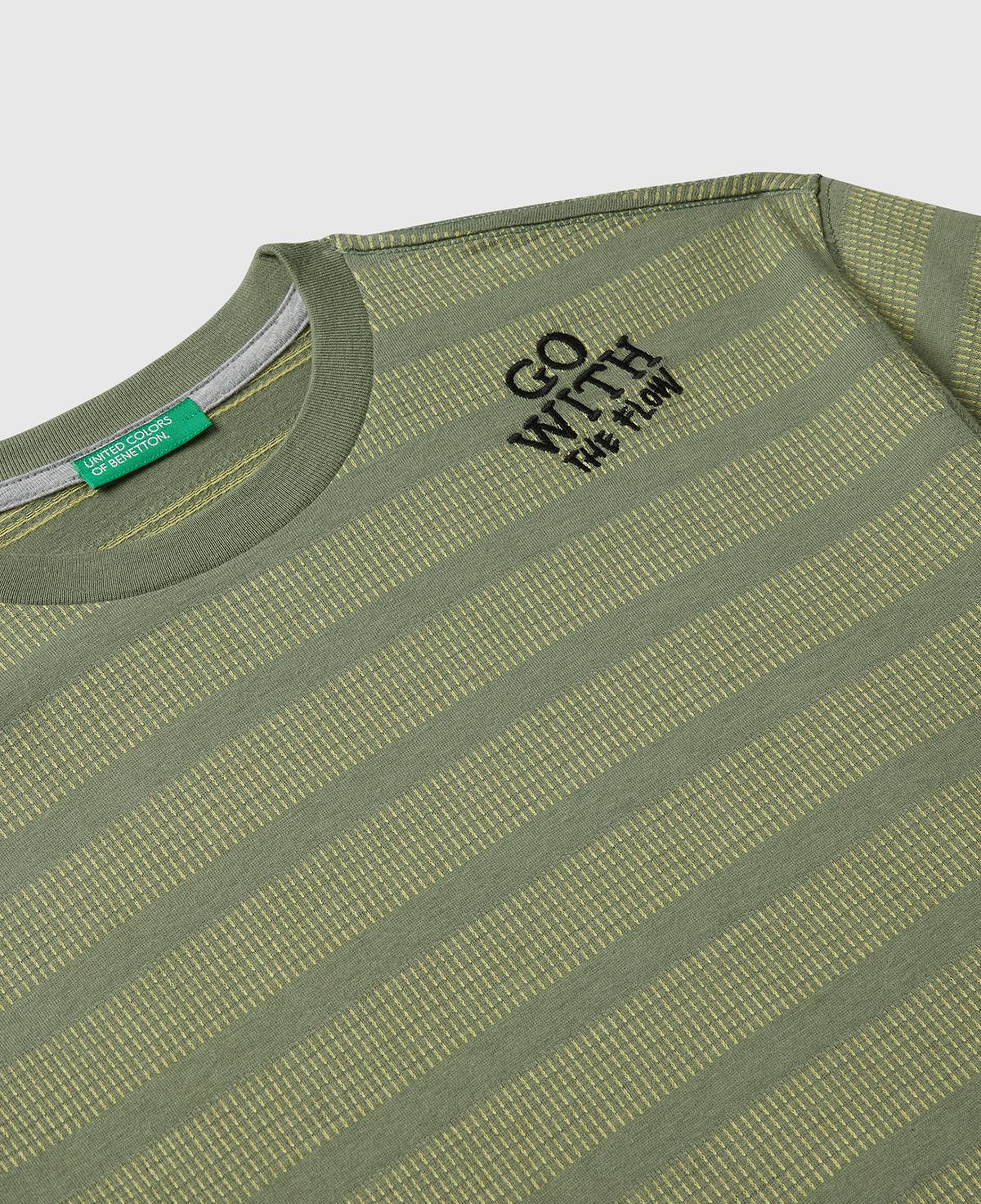 Erkek Çocuk Sarı Çizgili Önü Yazı Detaylı Kolu Logo Etiketli Oversize T-shirt