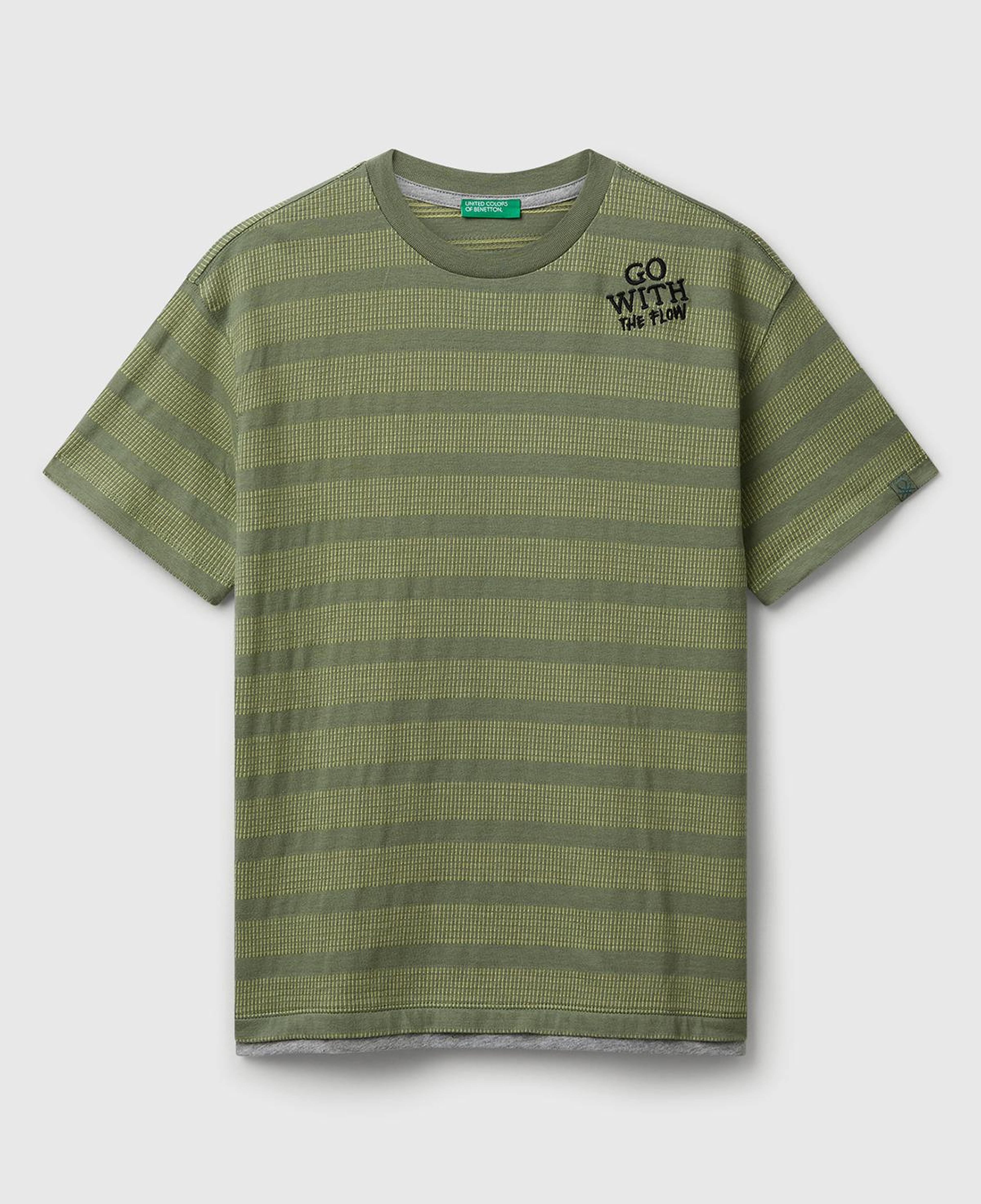 Erkek Çocuk Sarı Çizgili Önü Yazı Detaylı Kolu Logo Etiketli Oversize T-shirt
