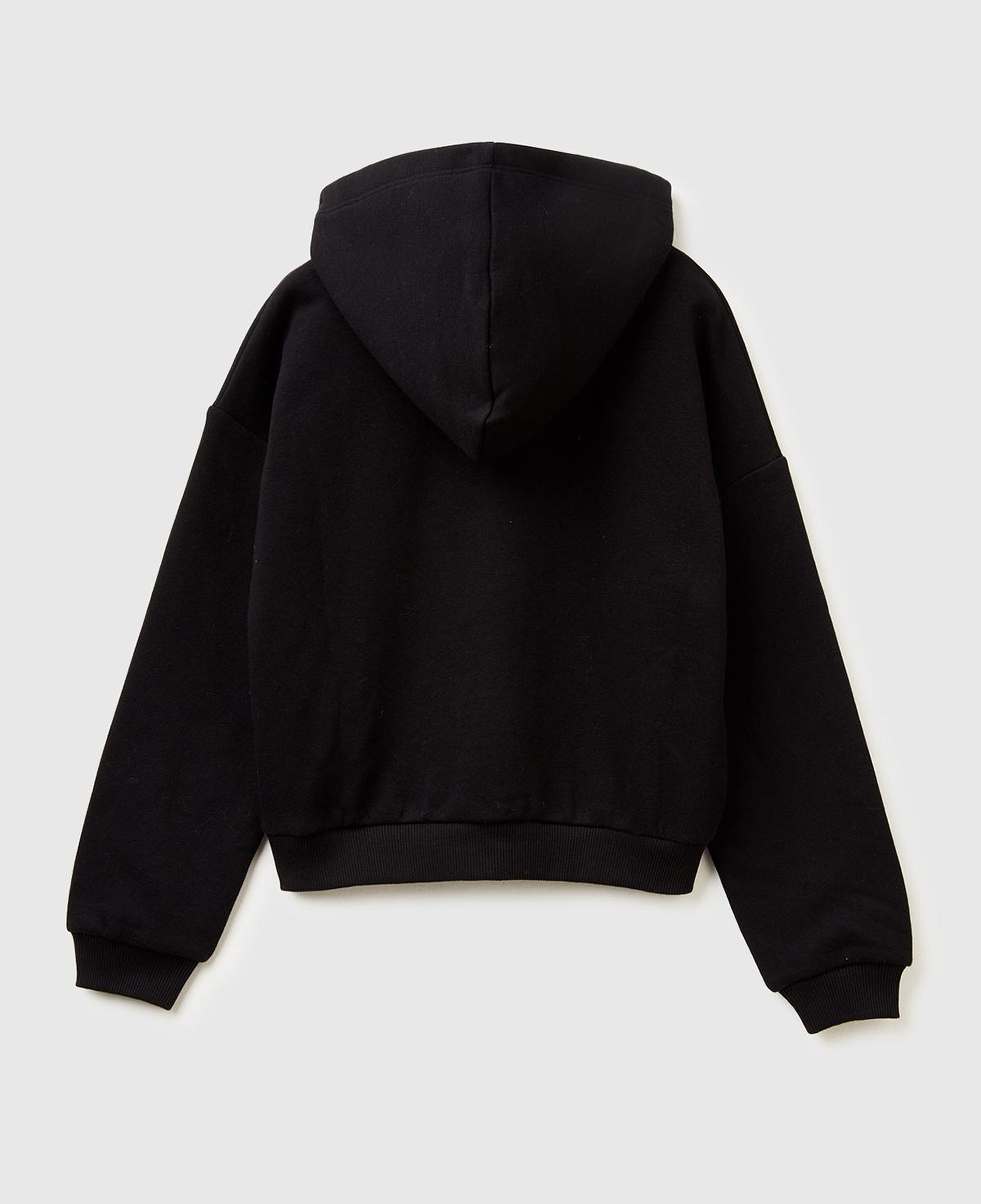 Kız Çocuk Siyah Payet İşlemeli Nervürlü Regular Fit Kapüşonlu Şardonlu Sweatshirt